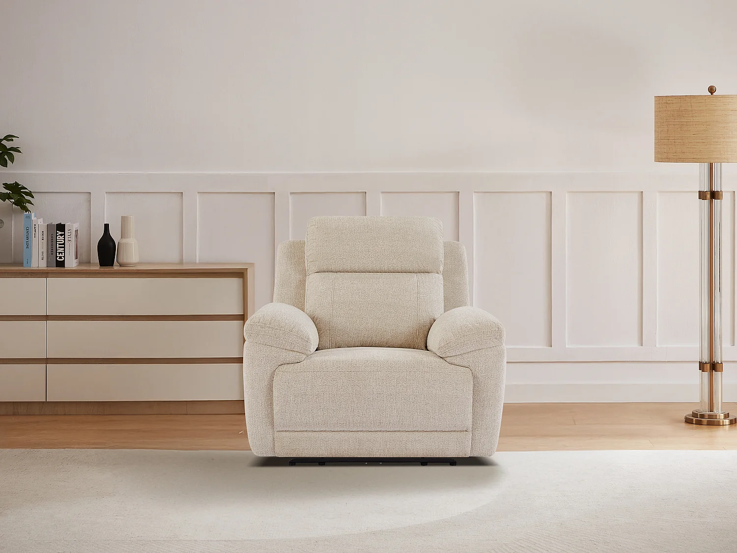 Elektrisk avslappingsstol i melert beige stoff KELUNO