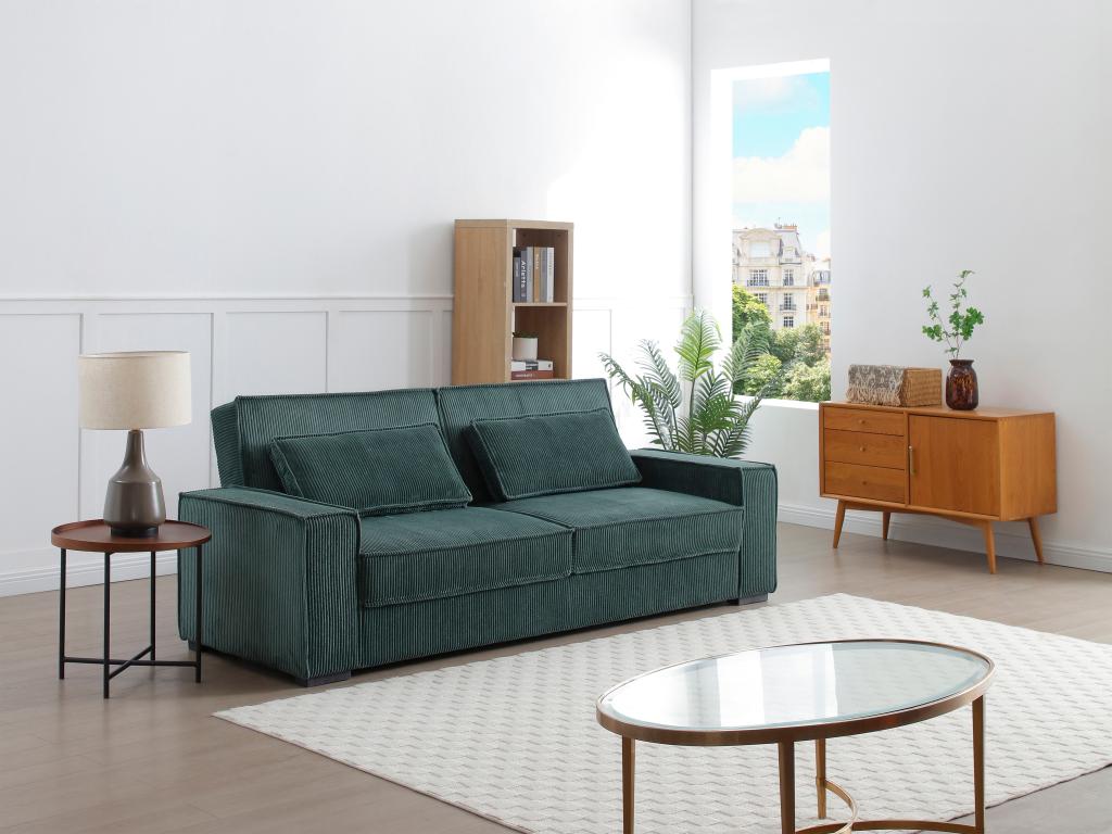 Sofa 3-Sitzer mit Schlaffunktion - Cord - Tannengrün - FINORO günstig online kaufen