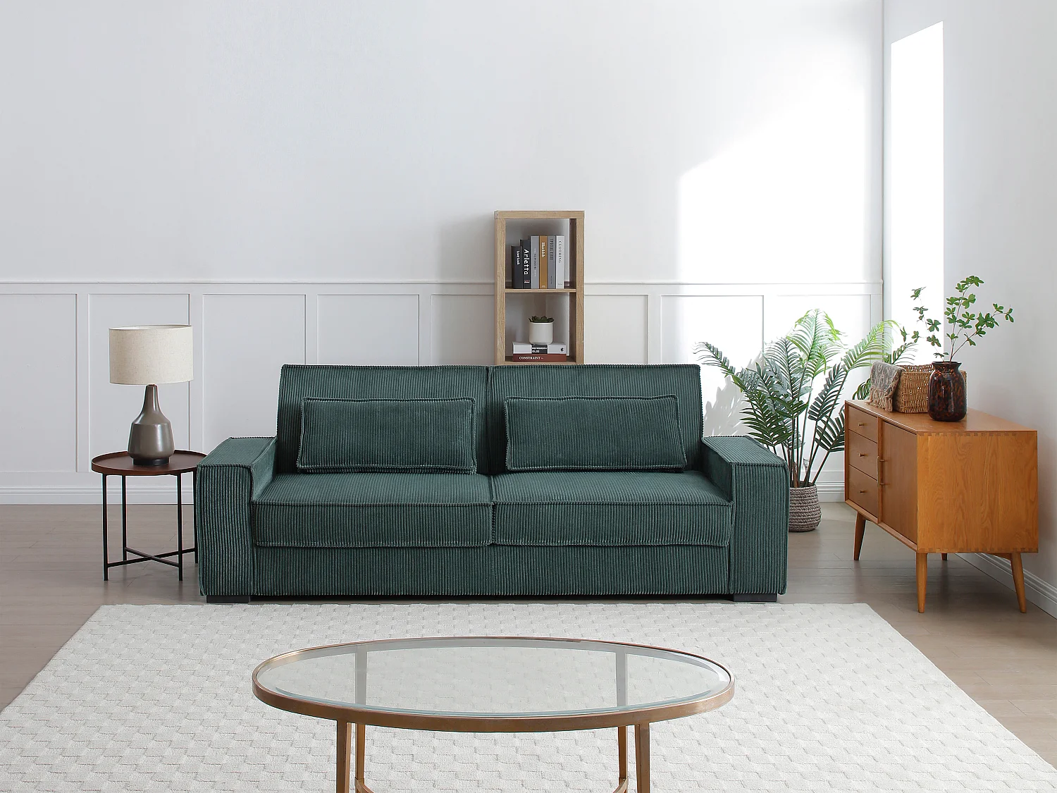 Divano letto 3 posti a in Velluto a coste Verde abete  - FINORO