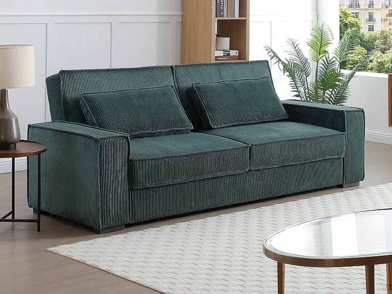 3-personers konvertibel sofa i grøn fløjlsæt i velour comsæde