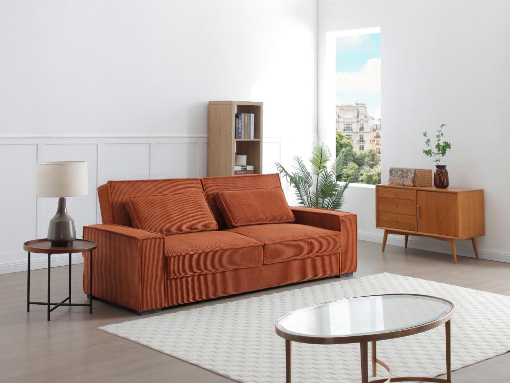 Sofa 3-Sitzer mit Schlaffunktion - Cord - Terracotta - FINORO günstig online kaufen