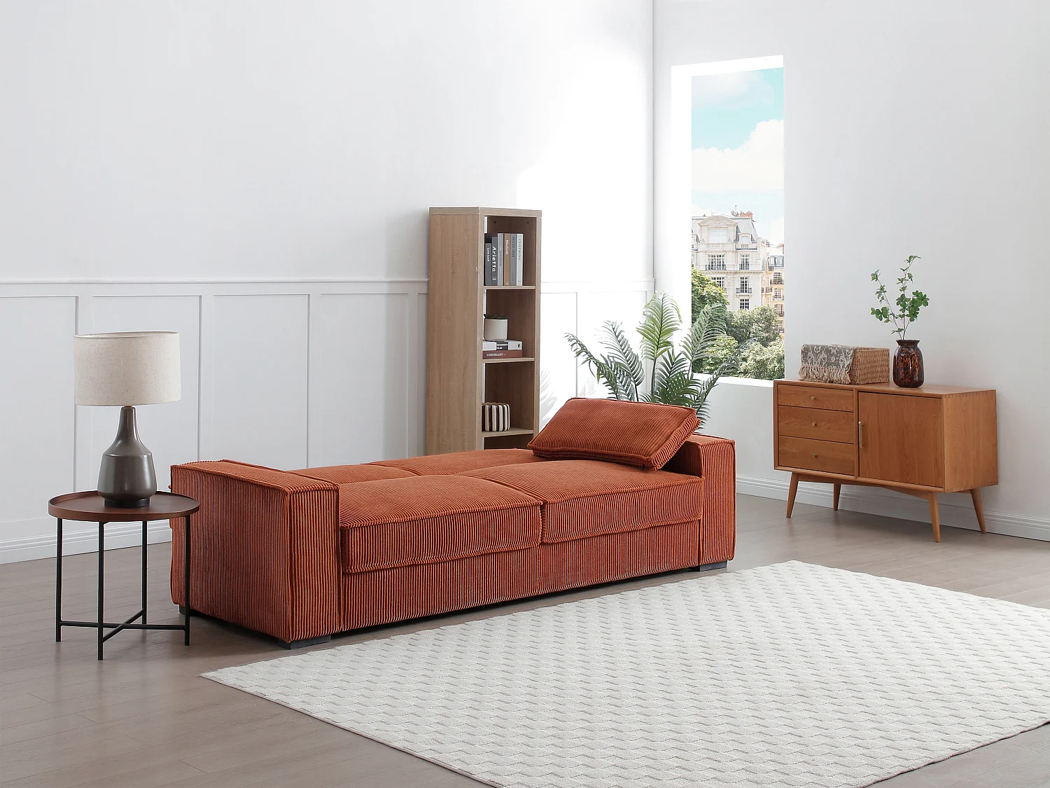 Divano letto 3 posti in Velluto a coste Terracotta  - FINORO