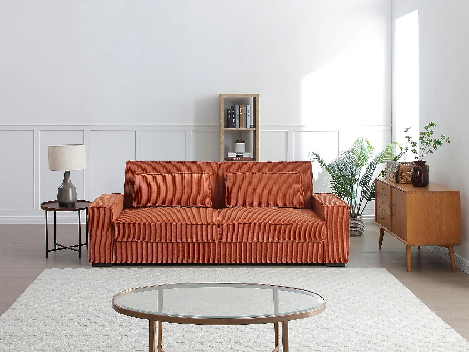 Divano letto 3 posti in Velluto a coste Terracotta  - FINORO