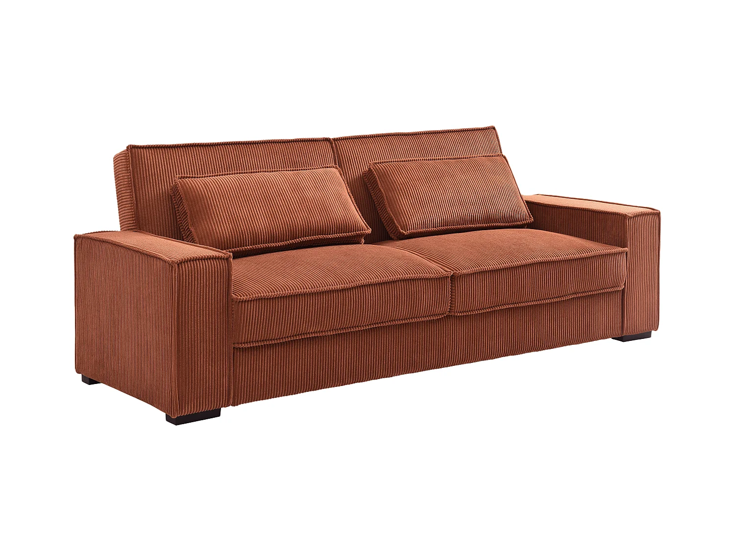 Canapé 3 places convertible en velours côtelé terracotta FINORO
