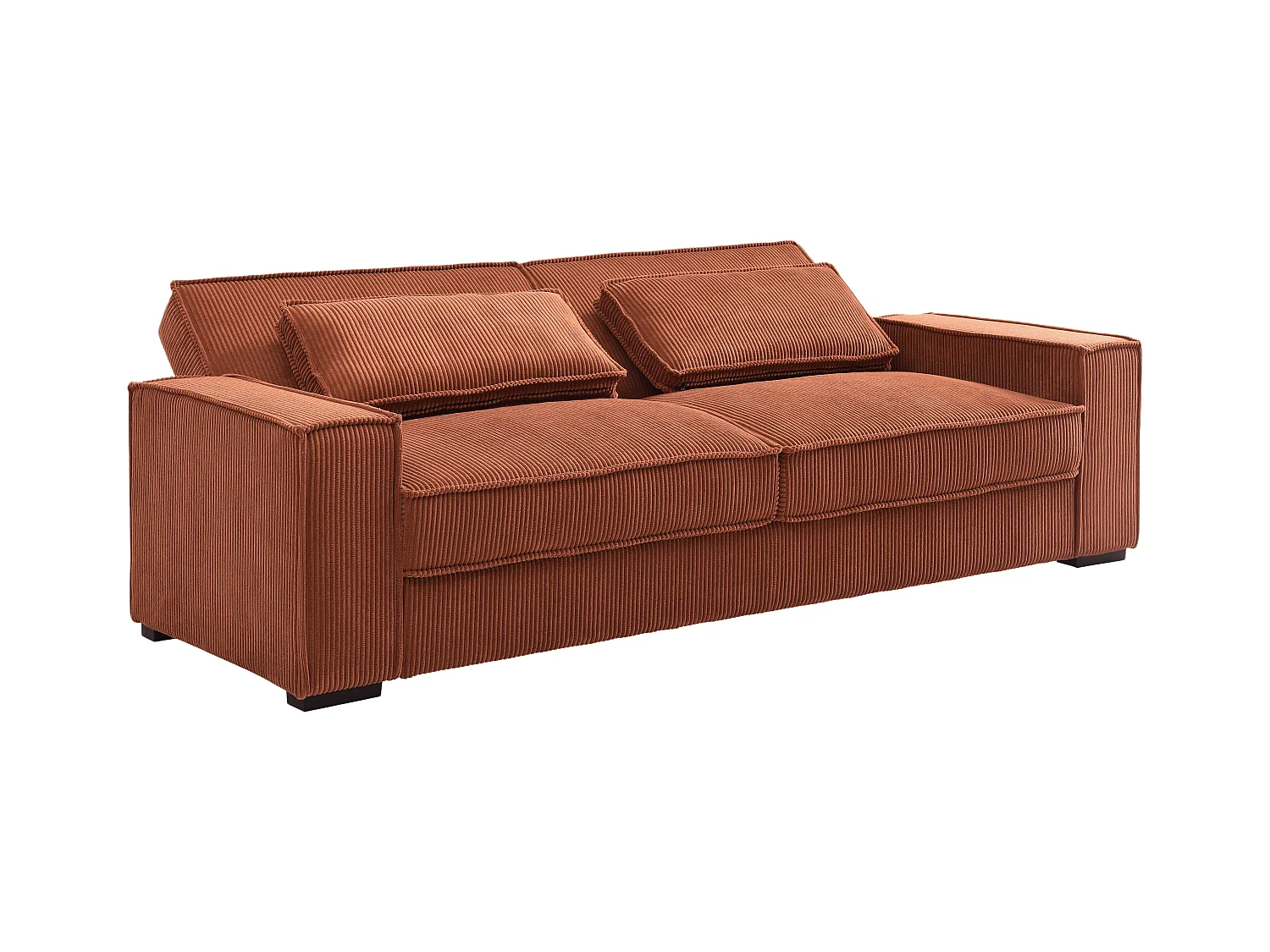 Canapé 3 places convertible en velours côtelé terracotta FINORO