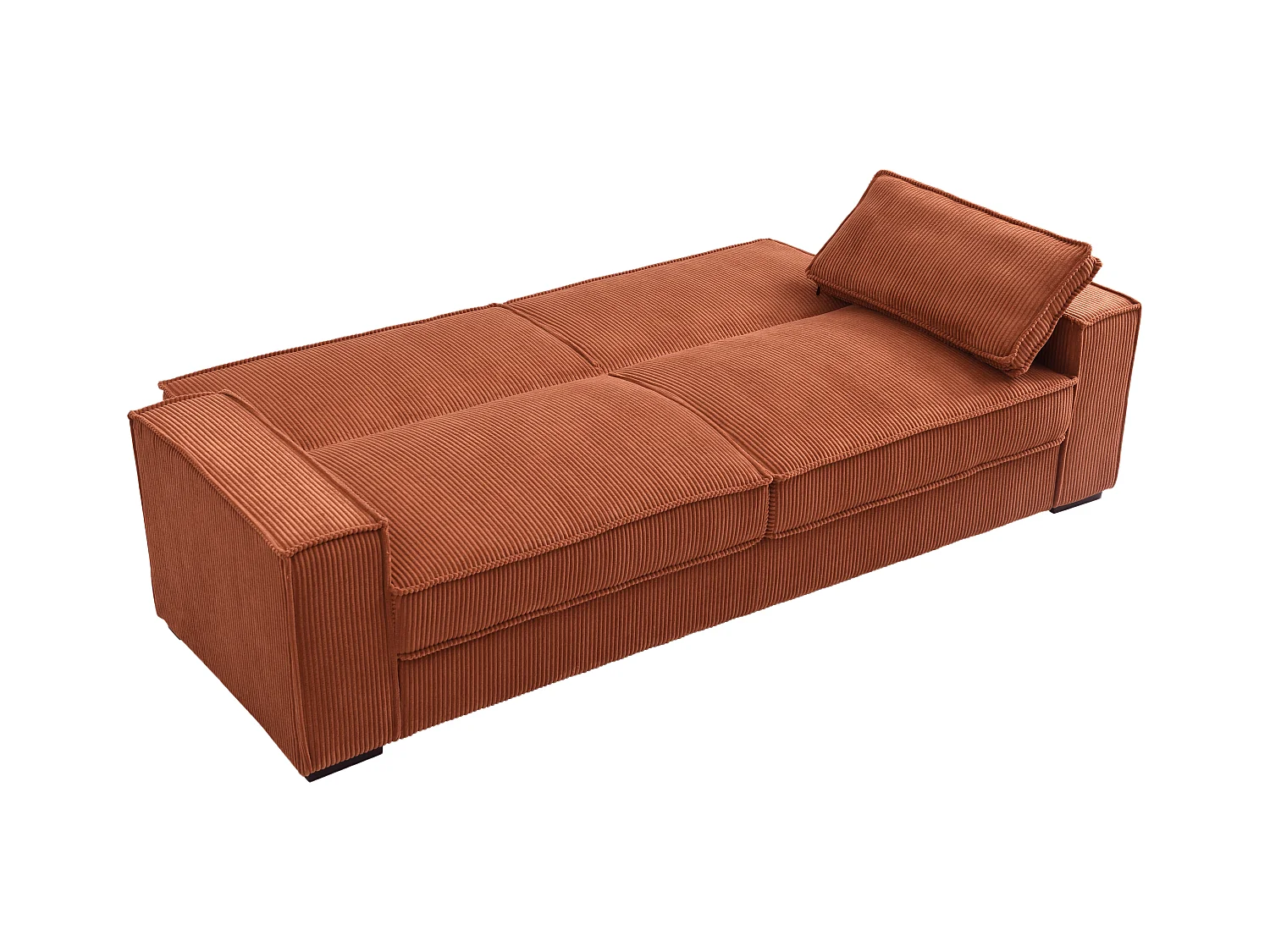 Canapé 3 places convertible en velours côtelé terracotta FINORO