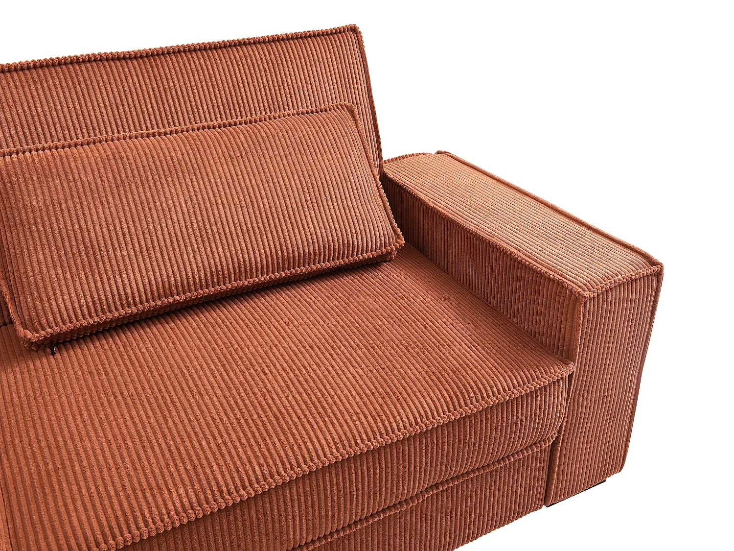 Canapé 3 places convertible en velours côtelé terracotta FINORO