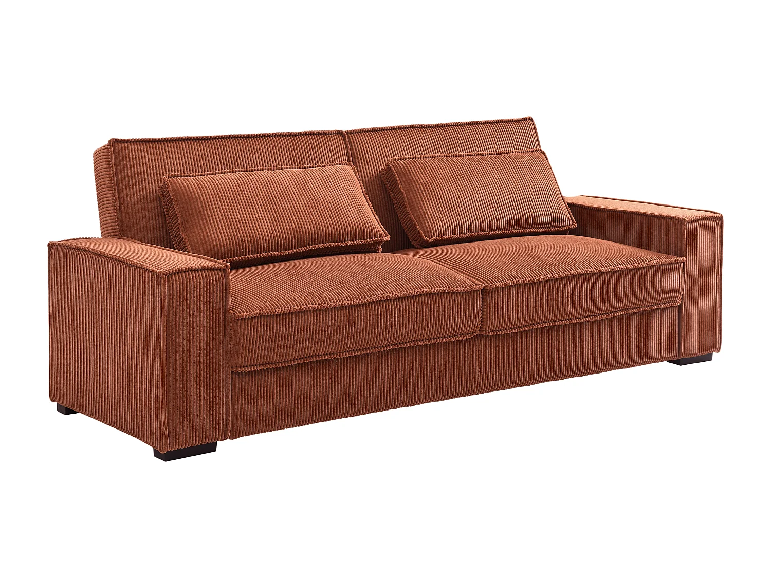 Canapé 3 places convertible en velours côtelé terracotta FINORO