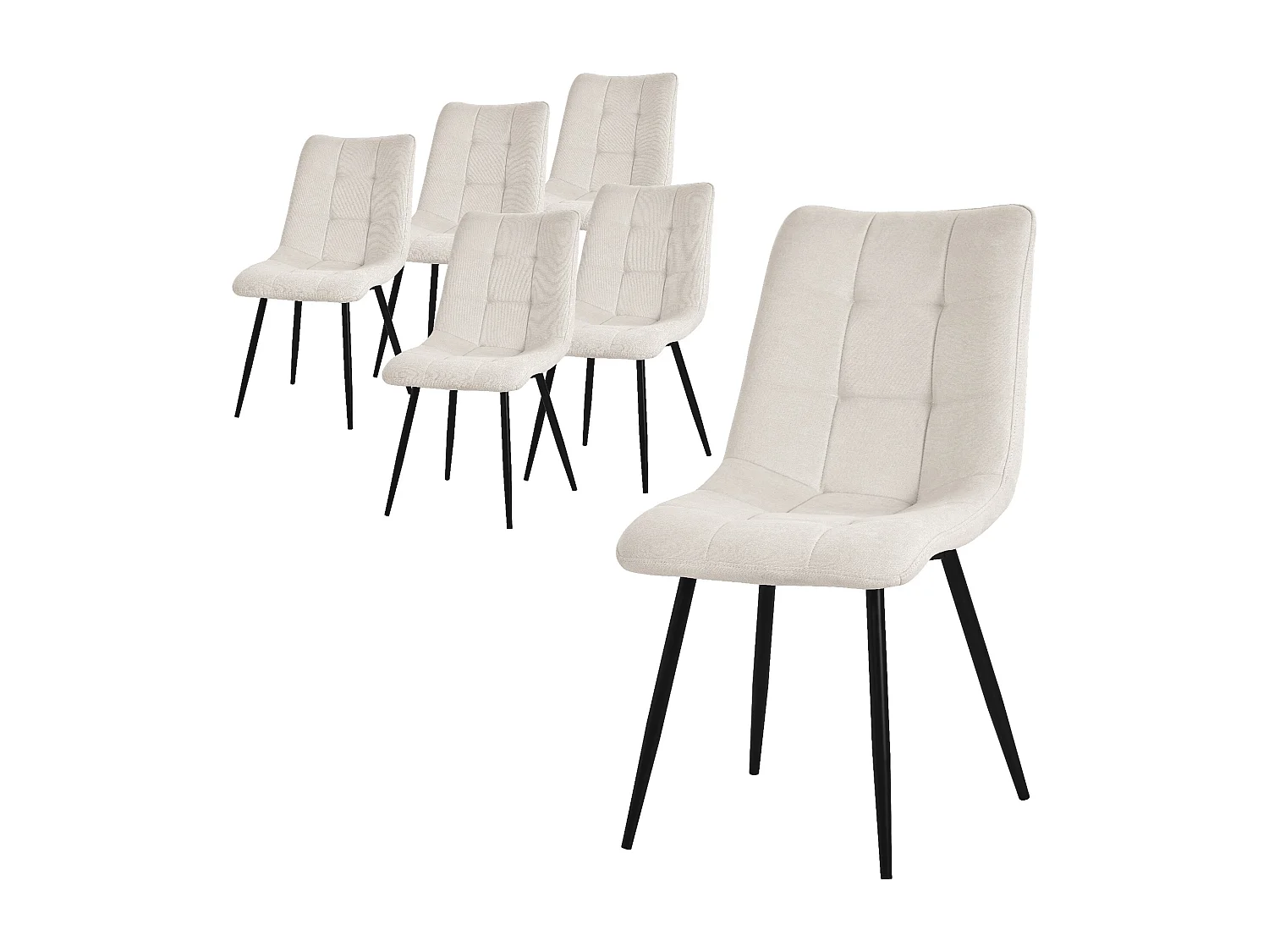 ML-Design Set di 6 pezzi Beige, Sedia da salotto con rivestimento in tessuto e gambe in metallo nero