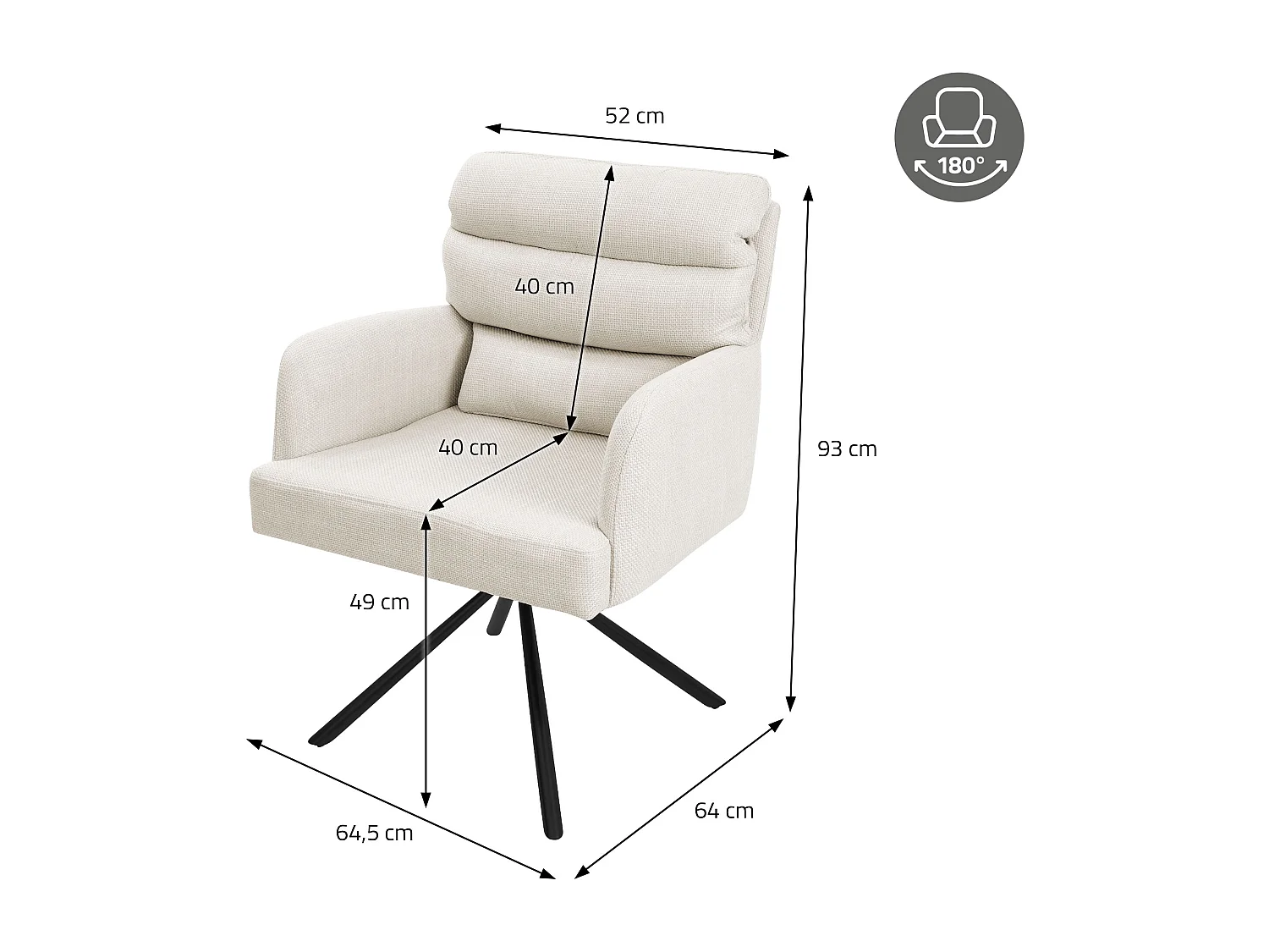 ML-Design Sillas de comedor giratorias juego de 6, Beige, Sillas de salón con reposabrazos y respaldo