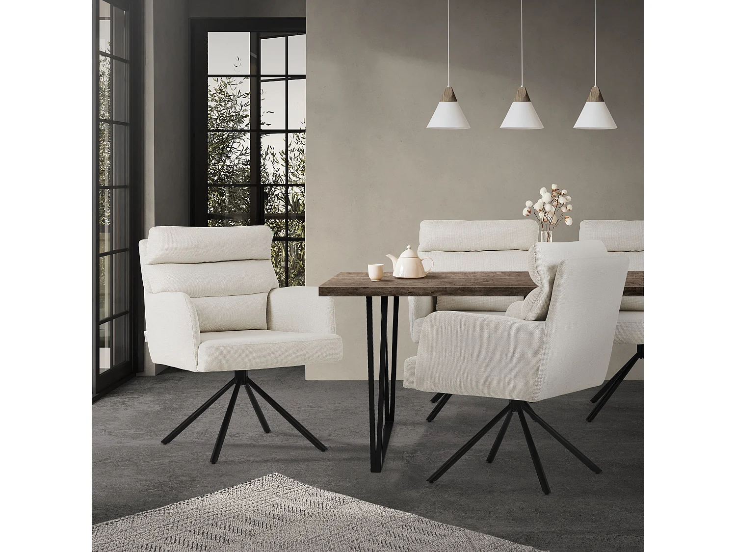 ML-Design Sillas de comedor giratorias juego de 6, Beige, Sillas de salón con reposabrazos y respaldo