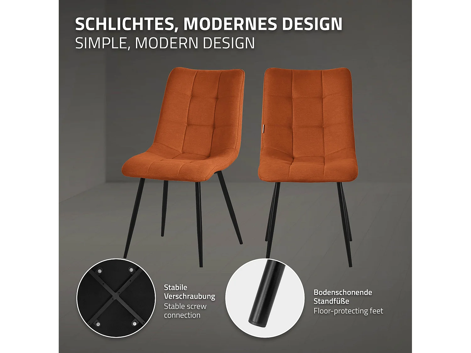 Lot de 6 chaises de salle à manger moutarde assise et dossier rembourrés en éponge tissu polyester ergonomique pieds noir en acier design élégant