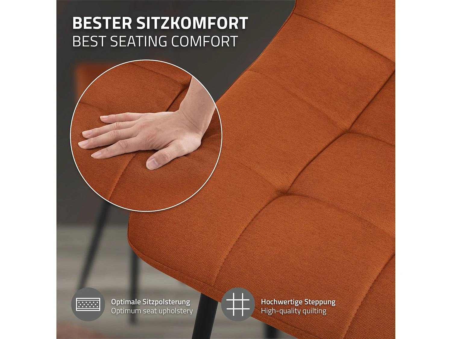 Lot de 6 chaises de salle à manger moutarde assise et dossier rembourrés en éponge tissu polyester ergonomique pieds noir en acier design élégant