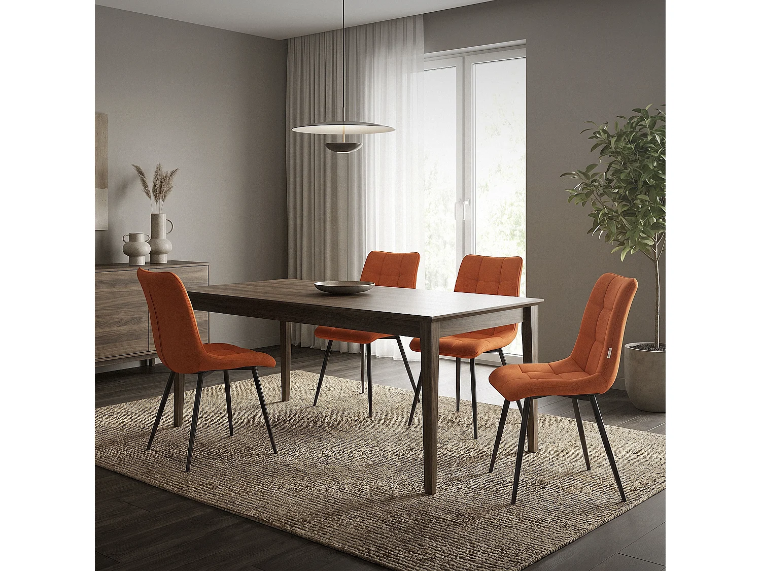 Lot de 6 chaises de salle à manger moutarde assise et dossier rembourrés en éponge tissu polyester ergonomique pieds noir en acier design élégant