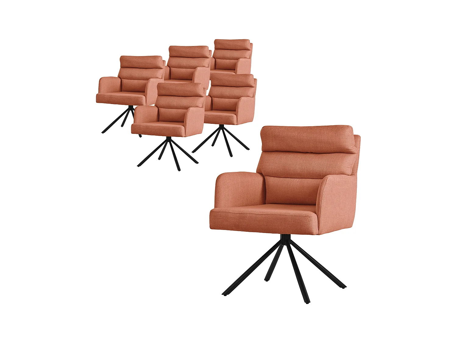 ML-Design Chaises de salle à manger pivotantes set de 6, orange, chaises de salon avec accoudoirs et dossier