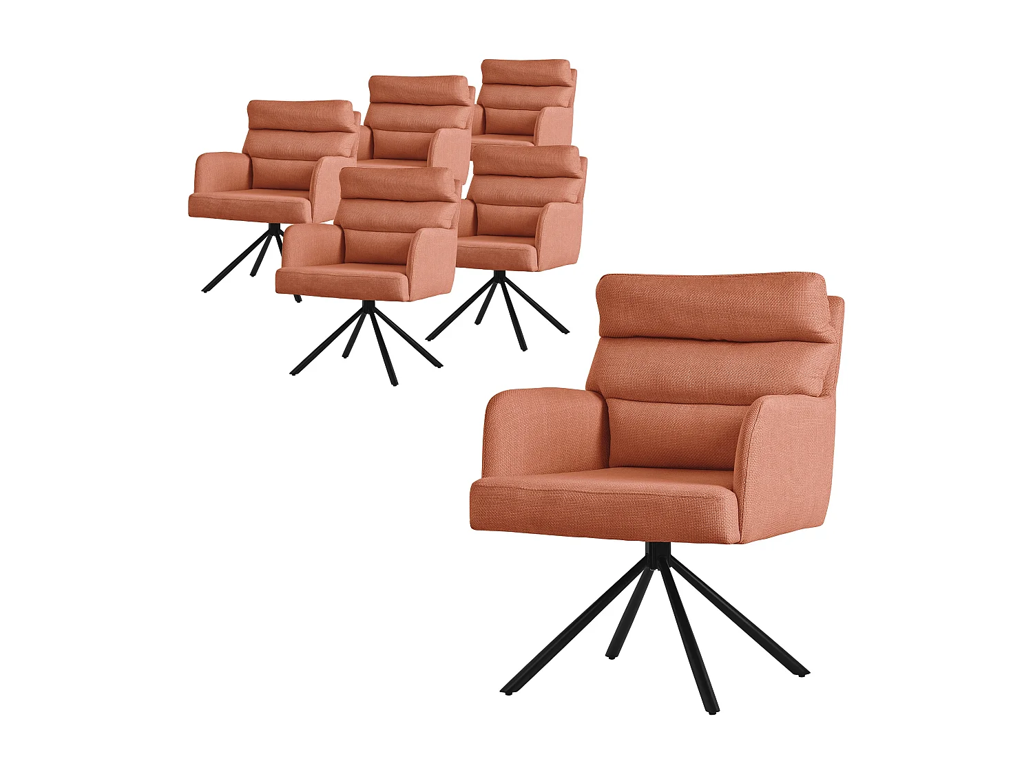 ML-Design Sillas de comedor giratorias, set de 6, naranja, Sillas de salón con reposabrazos y respaldo