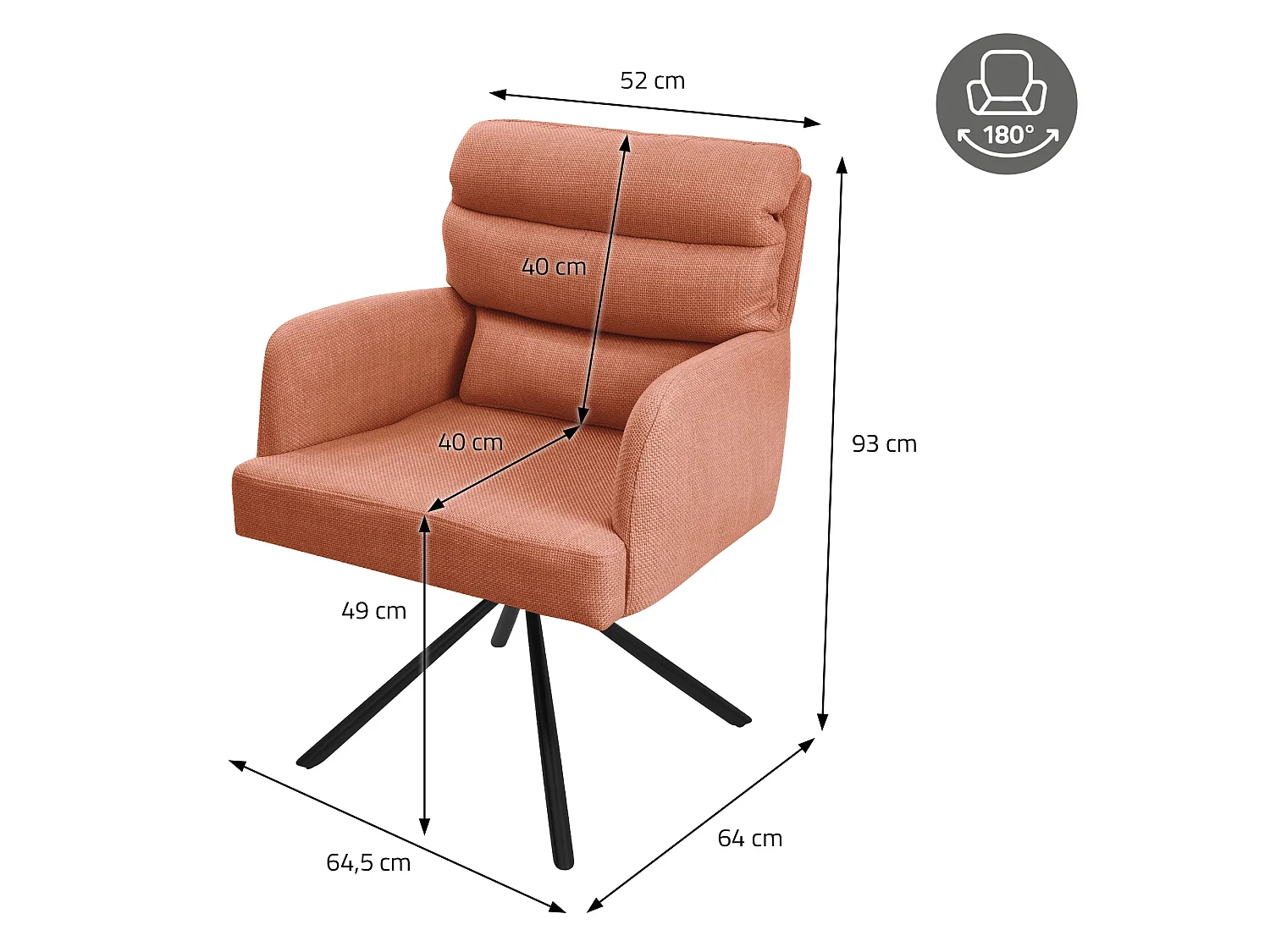 ML-Design 6x Sillas de comedor giratoria naranja asiento de cocina con respaldo extraíble y reposabrazos mueble sillón con funda de poliéster
