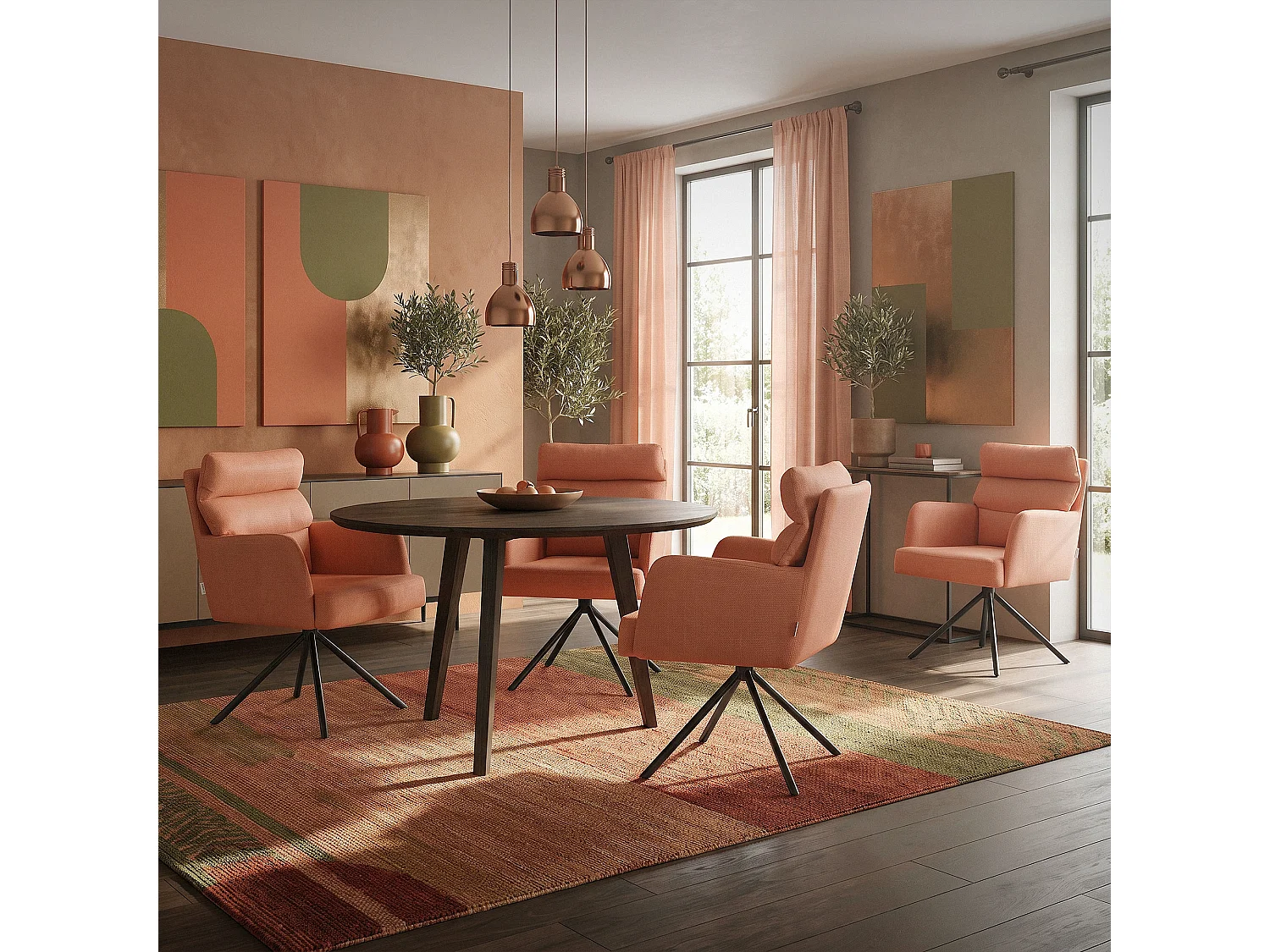 ML-Design 6x Sillas de comedor giratoria naranja asiento de cocina con respaldo extraíble y reposabrazos mueble sillón con funda de poliéster