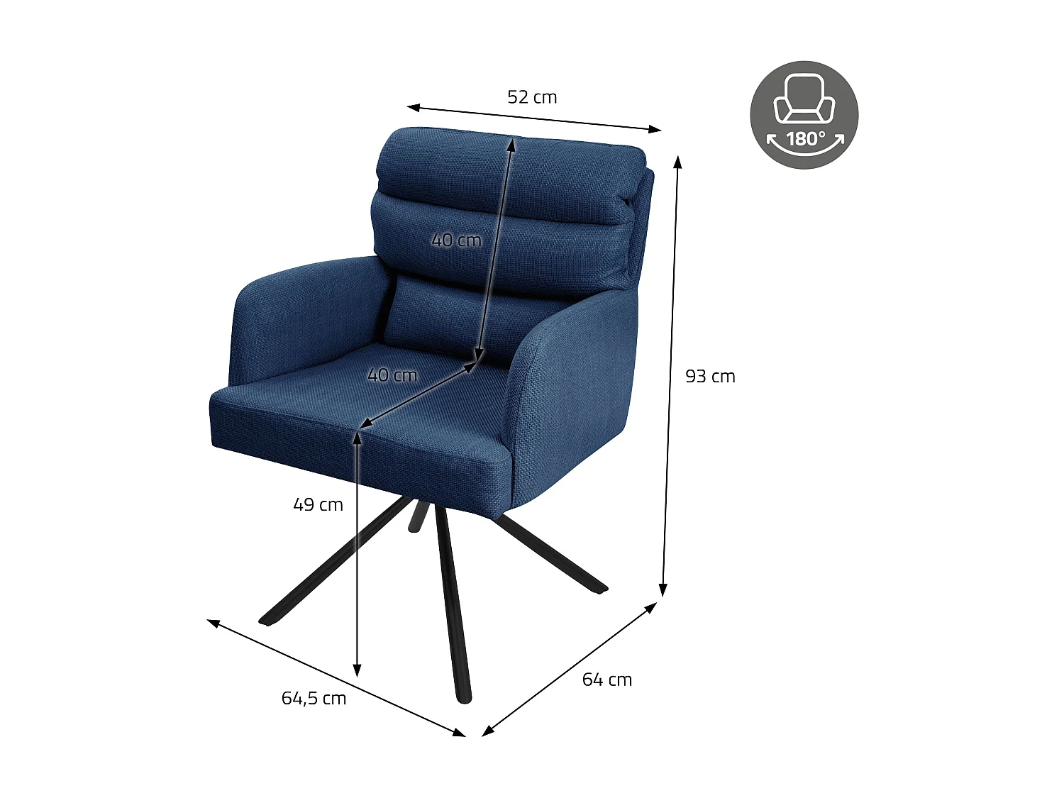 ML-Design Sillas de comedor giratorias 4er Set Azul oscuro, Sillas de salón con reposabrazos y respaldo