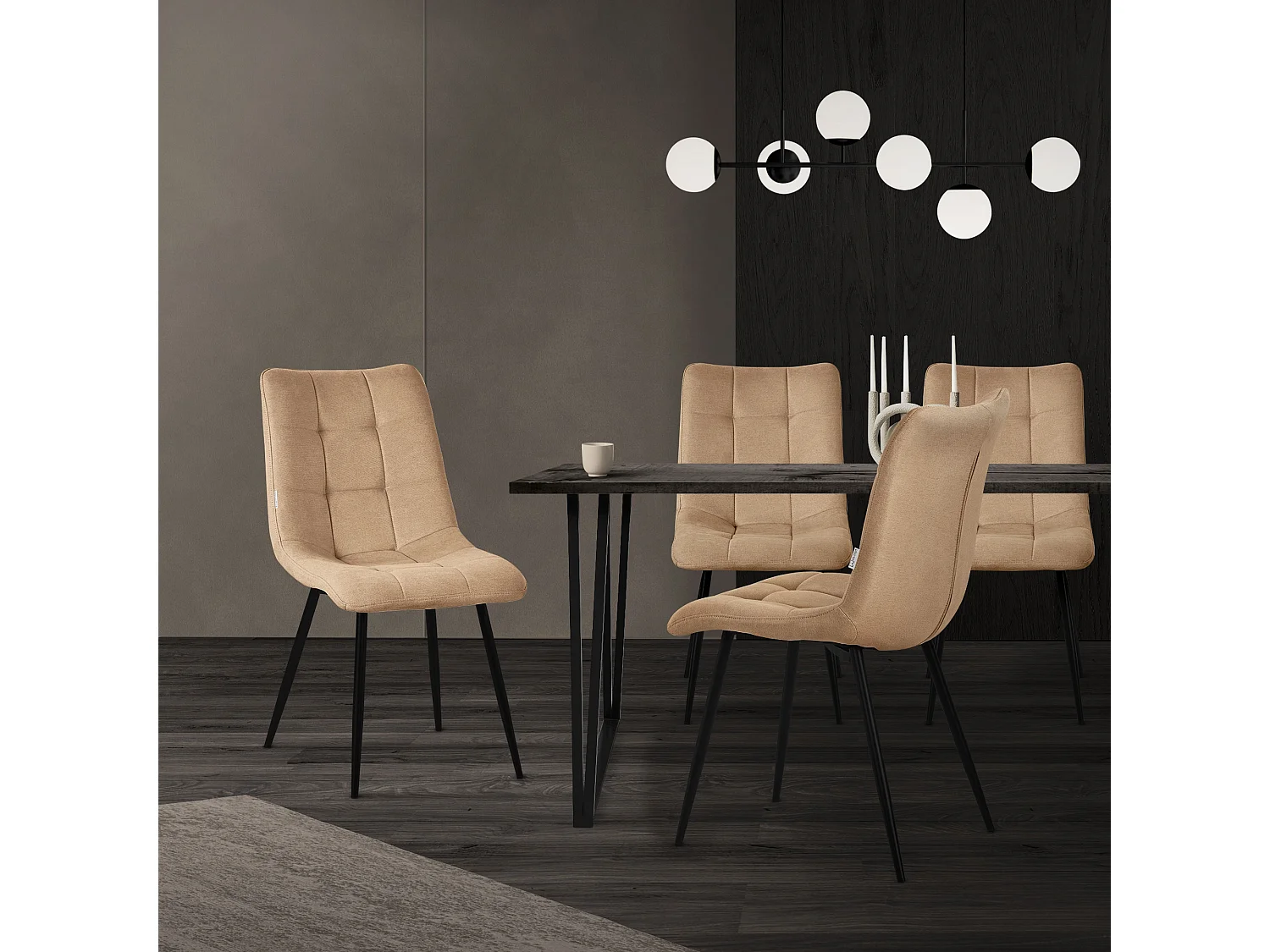 ML-Design Silla de comedor juego de 6 piezas marrón claro, Silla de salón con tapicería de tela