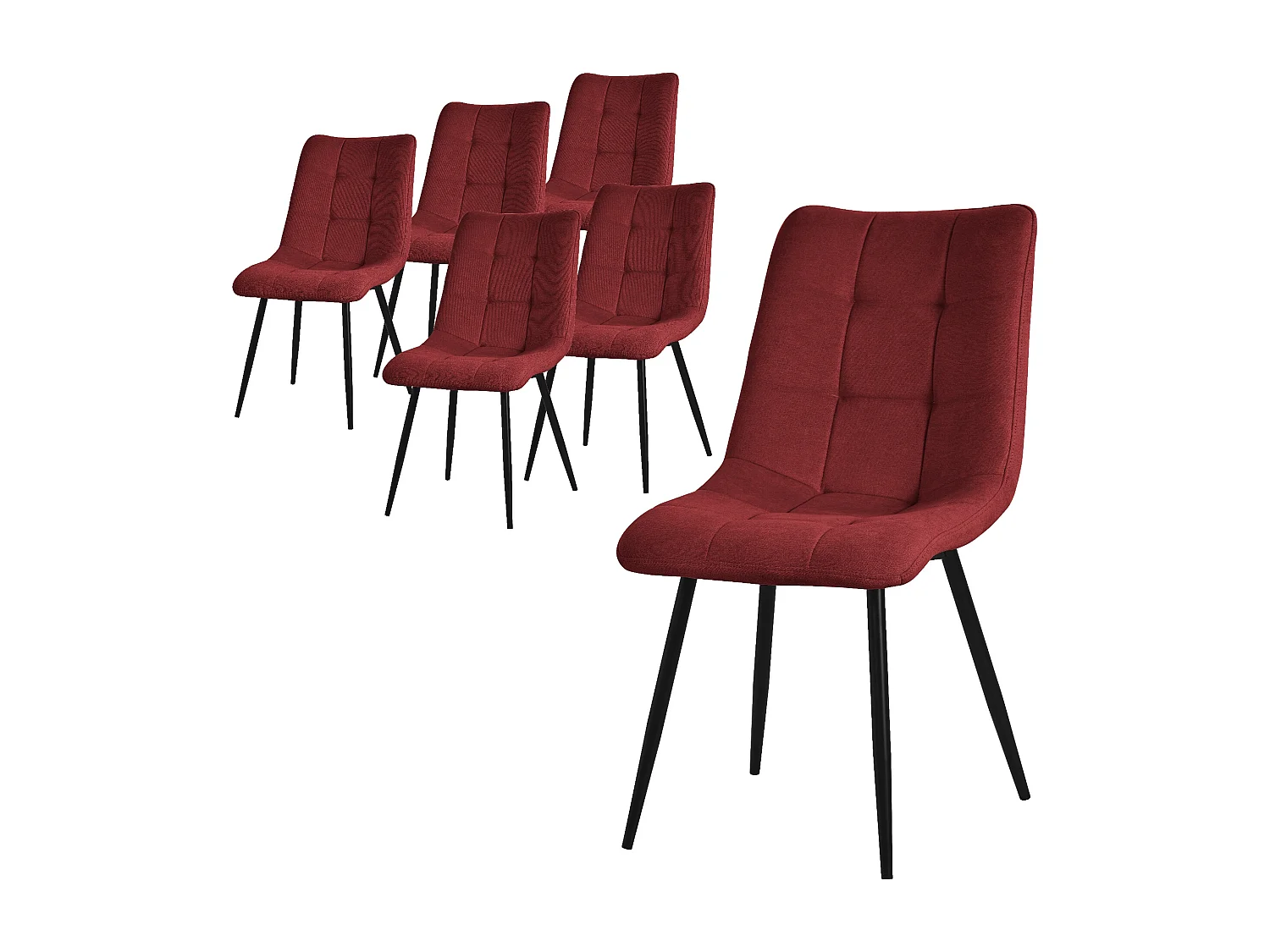 ML-Design Silla de comedor juego de 6 piezas rojo, Silla de salón con tapicería de tela y patas de metal negro