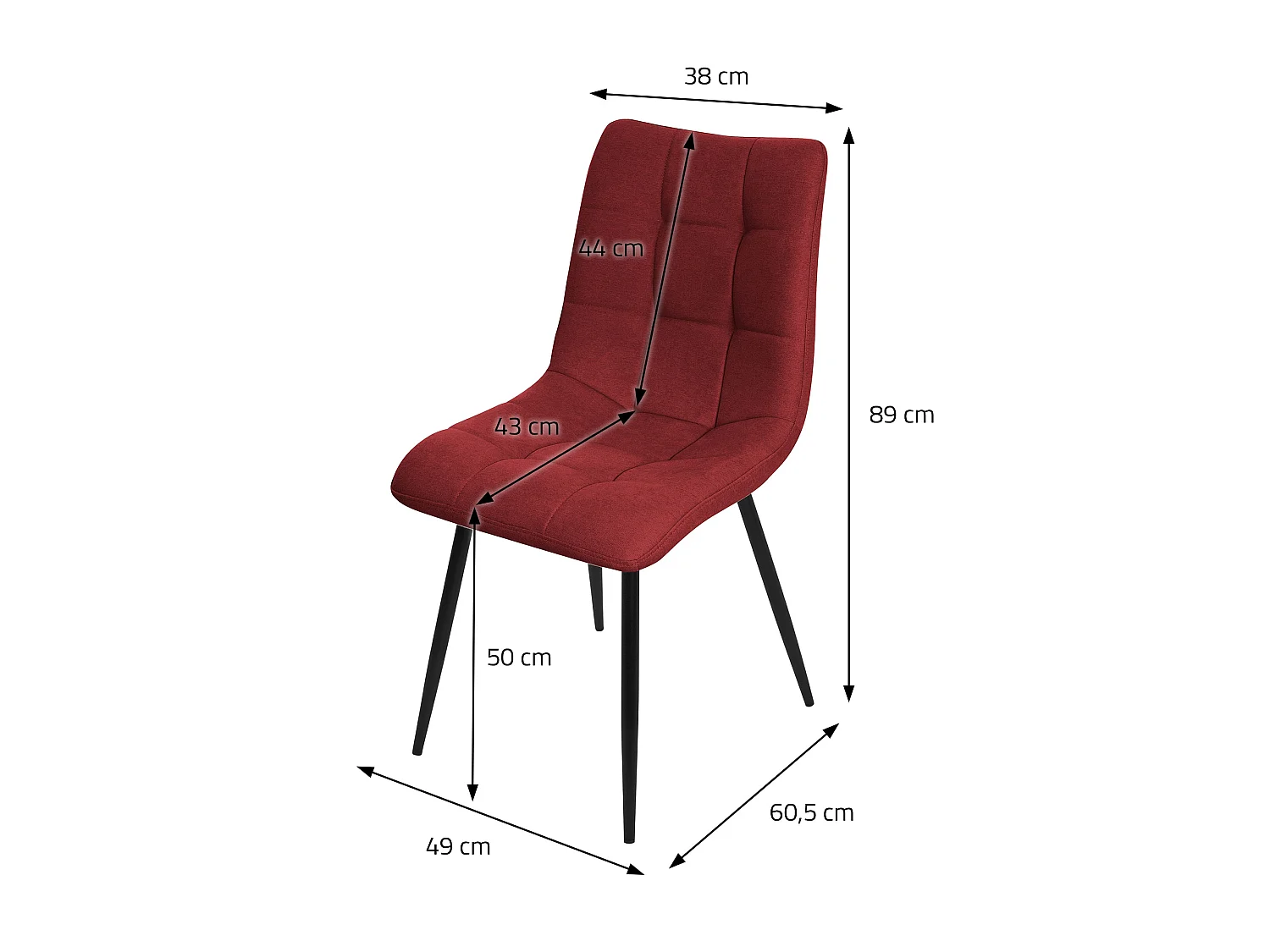 ML-Design Sedia da pranzo set di 6 pezzi rosso, Sedia da salotto con rivestimento in tessuto e gambe in metallo nero