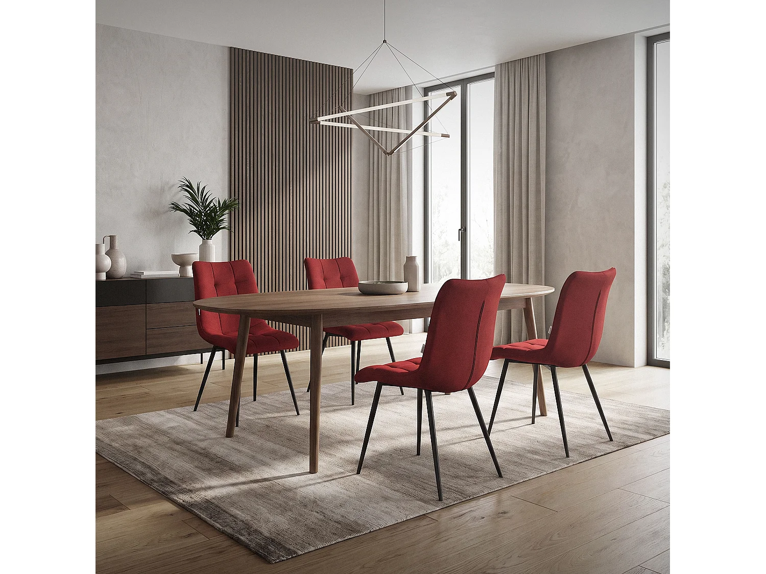 ML-Design Sedia da pranzo set di 6 pezzi rosso, Sedia da salotto con rivestimento in tessuto e gambe in metallo nero