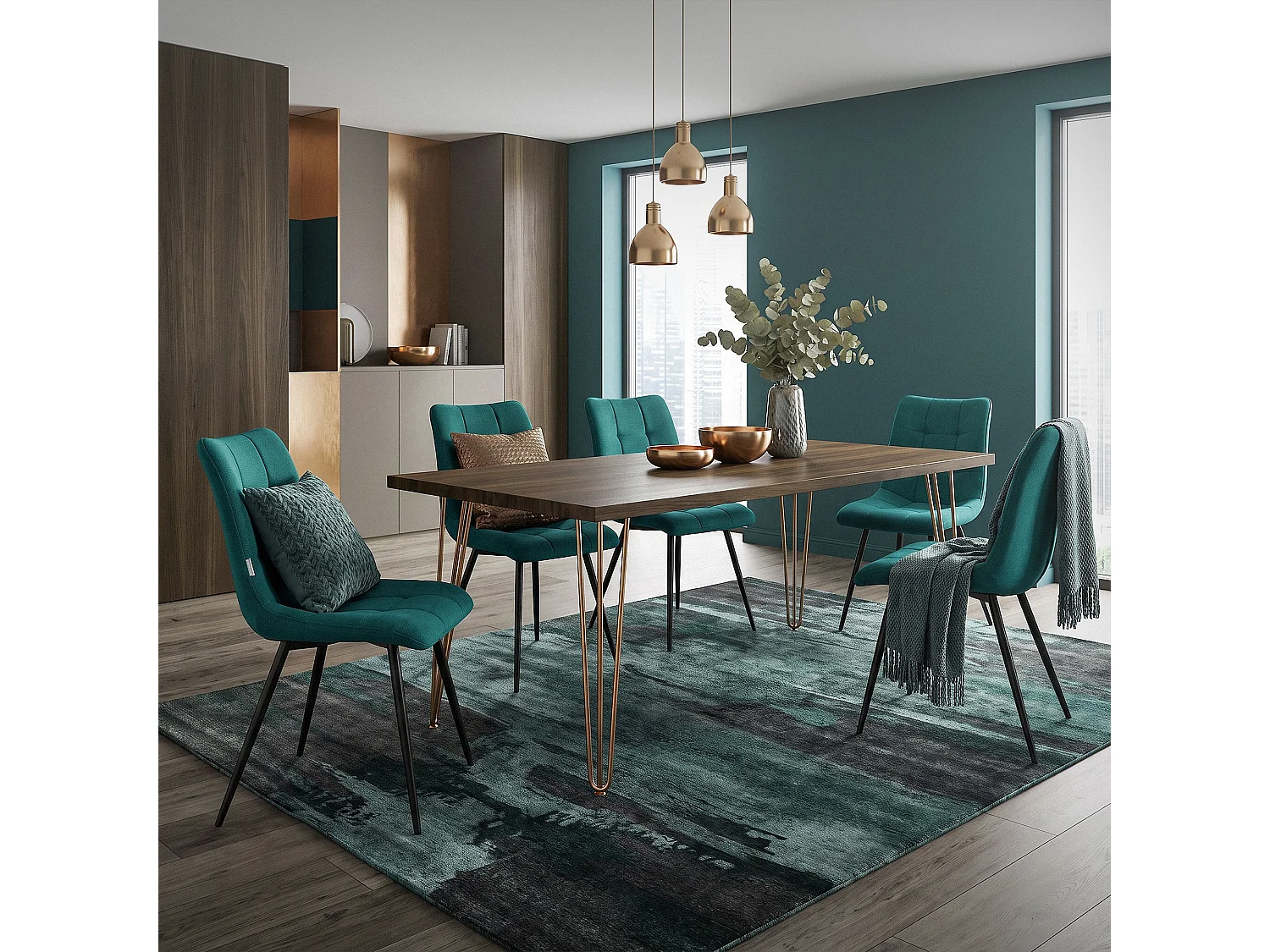 Lot de 6 chaises de salle à manger orange assise et dossier rembourrés en éponge tissu polyester ergonomique pieds noir en acier design élégant