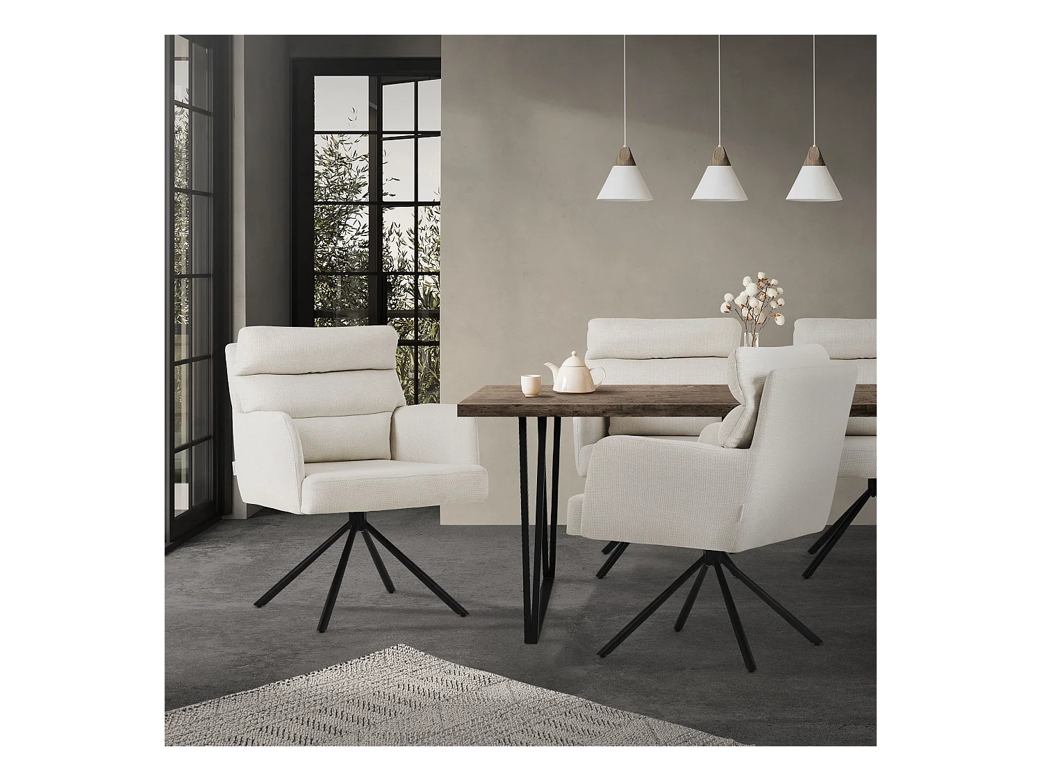 ML-Design Sillas de comedor giratorias Juego de 4, Beige, Sillas de salón con reposabrazos y respaldo