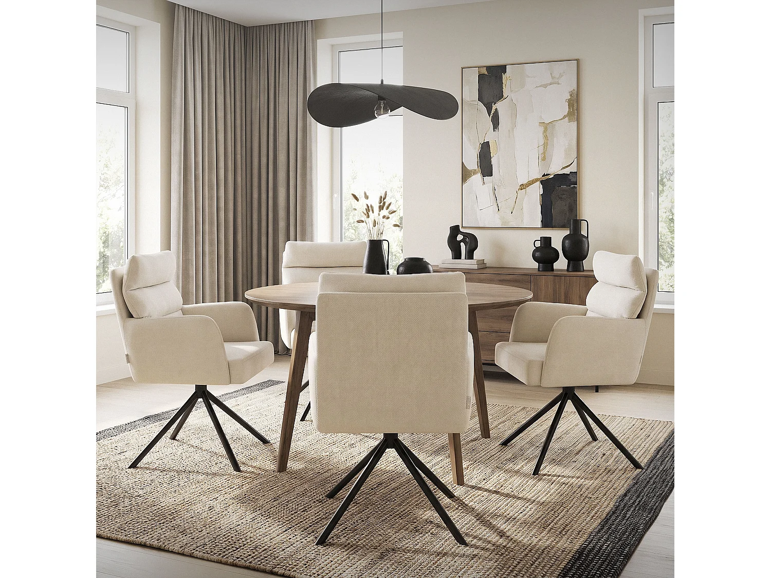 ML-Design Set 4x Poltrona girevole beige sedia da soggiorno con braccioli e schienale poltroncina imbottita con cuscino e rivestimento in poliestere