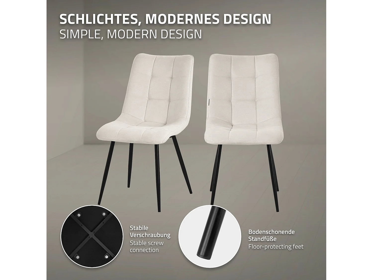 Lot de 4 chaises de salle à manger anthracite assise et dossier rembourrés en éponge tissu polyester ergonomique pieds noir en acier design élégant