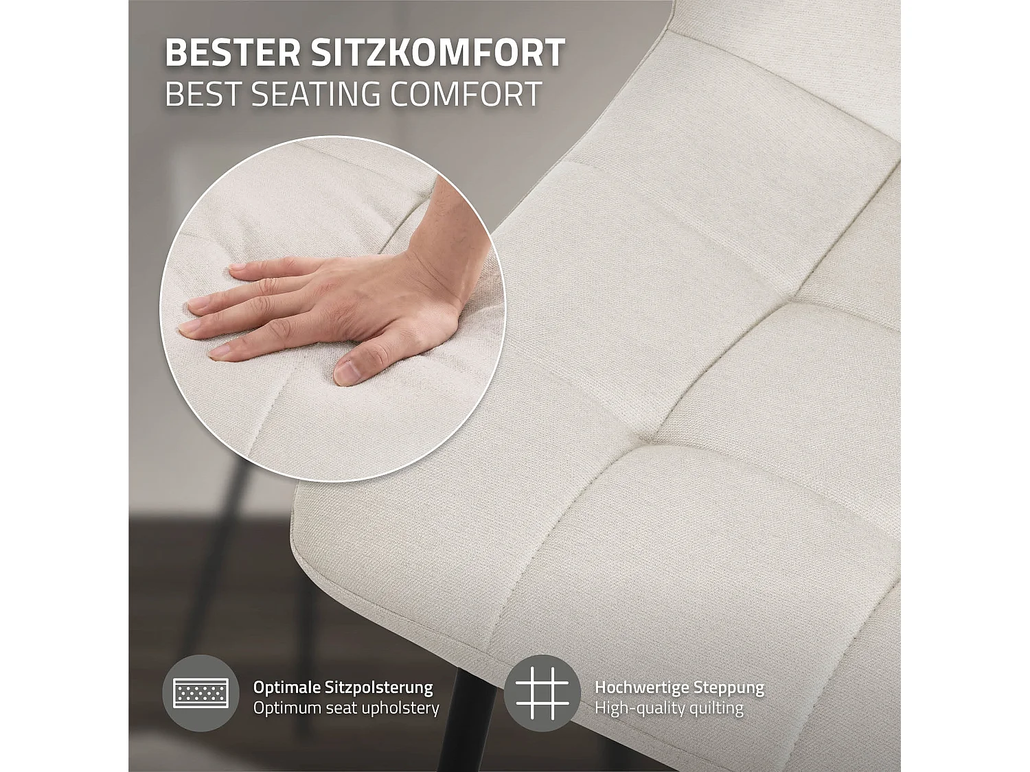 Lot de 4 chaises de salle à manger anthracite assise et dossier rembourrés en éponge tissu polyester ergonomique pieds noir en acier design élégant