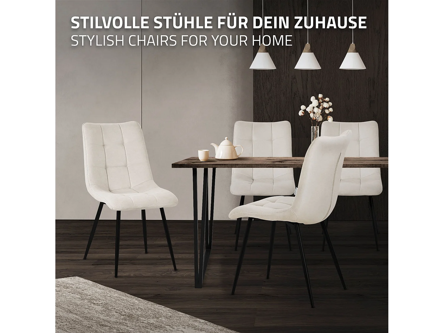 Lot de 4 chaises de salle à manger anthracite assise et dossier rembourrés en éponge tissu polyester ergonomique pieds noir en acier design élégant