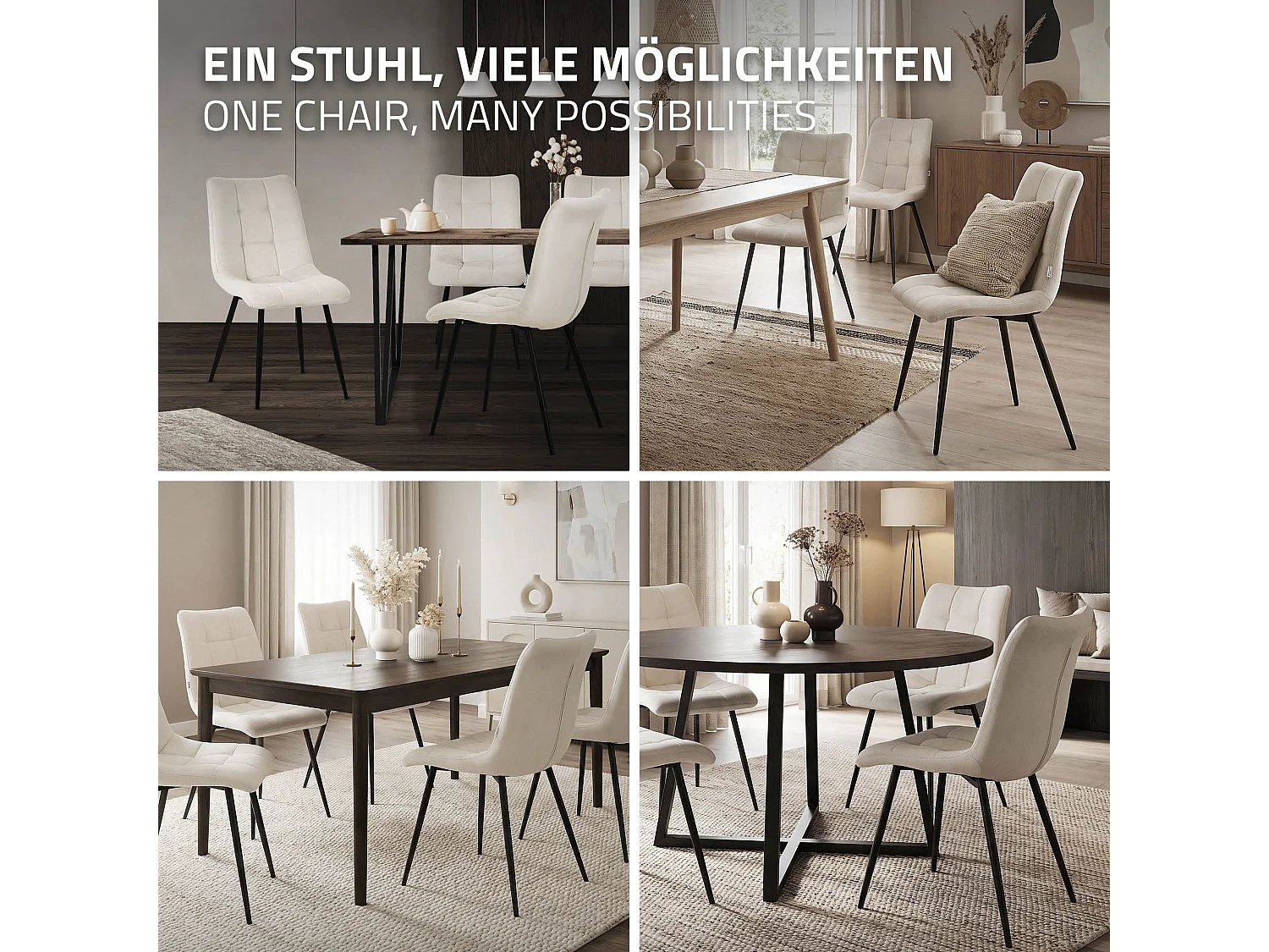Lot de 4 chaises de salle à manger anthracite assise et dossier rembourrés en éponge tissu polyester ergonomique pieds noir en acier design élégant