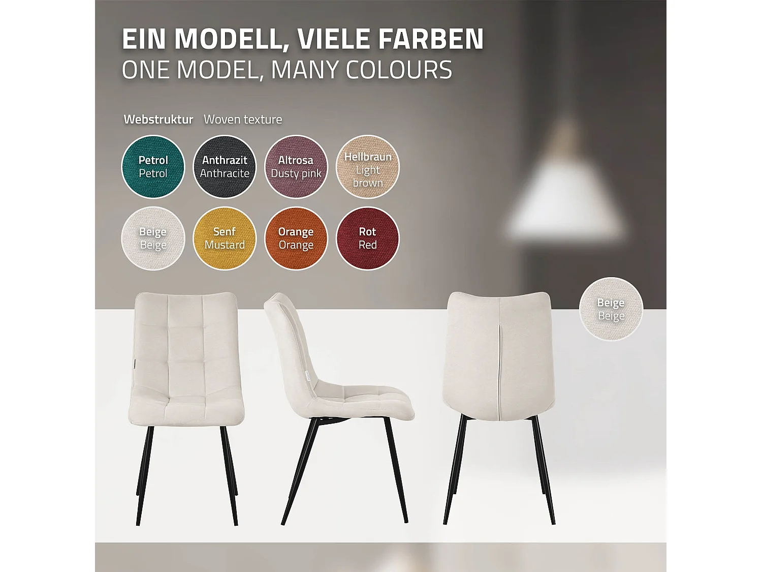 Lot de 4 chaises de salle à manger anthracite assise et dossier rembourrés en éponge tissu polyester ergonomique pieds noir en acier design élégant