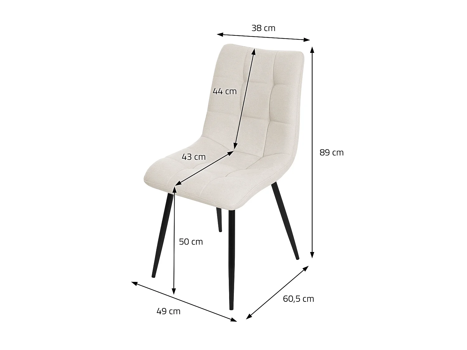 Lot de 4 chaises de salle à manger anthracite assise et dossier rembourrés en éponge tissu polyester ergonomique pieds noir en acier design élégant