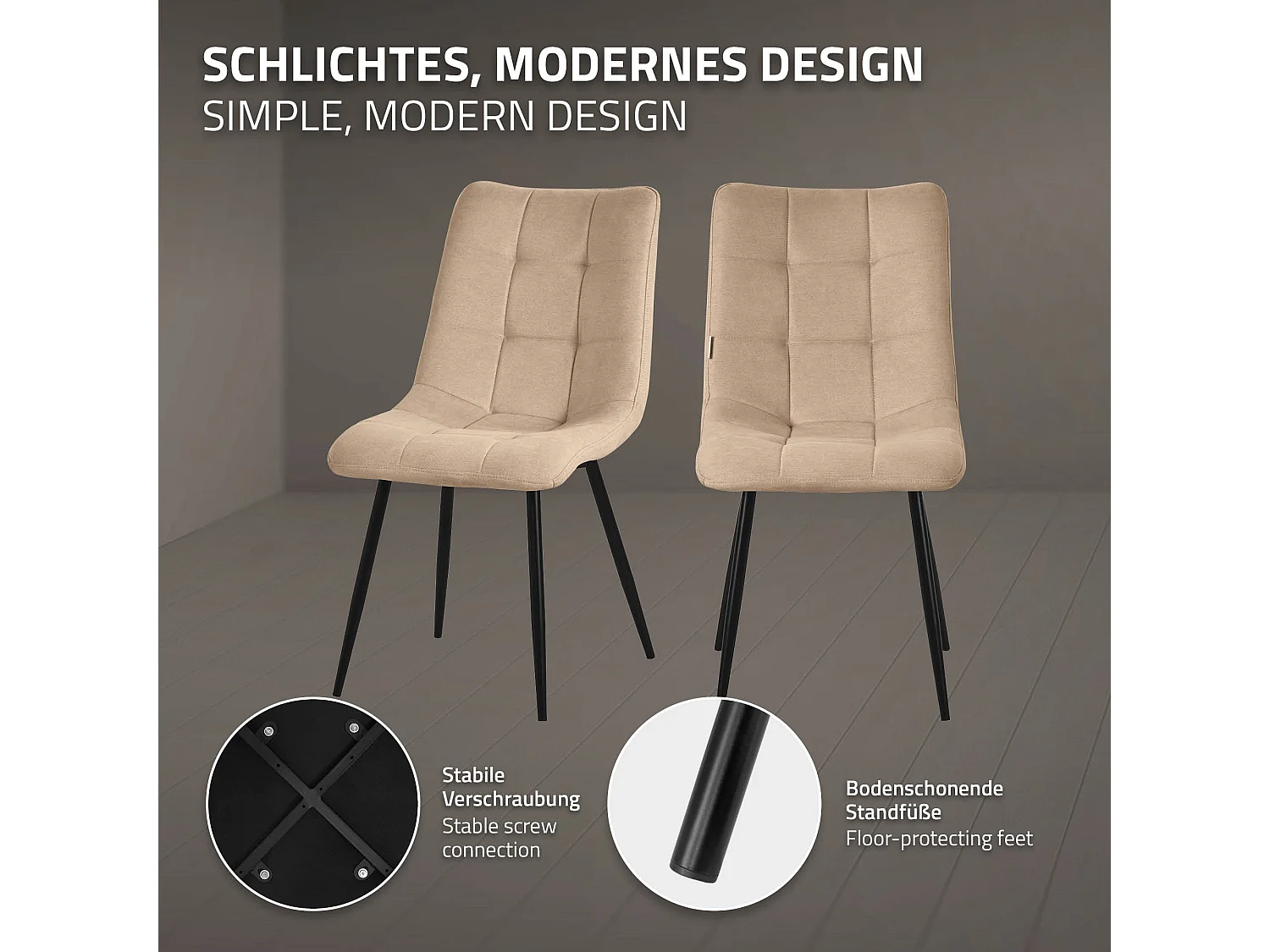 ML-Design 2x Sillas de comedor marrón asiento acolchado tapizado funda de tela suave con respaldo sillón con patas de acero para oficina