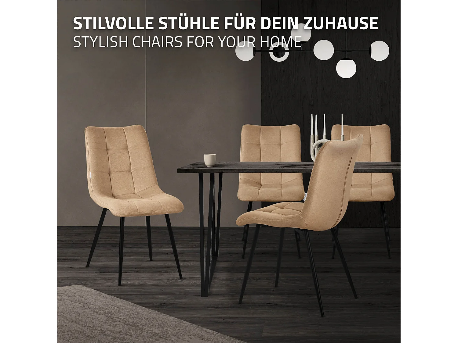 ML-Design 2x Sillas de comedor marrón asiento acolchado tapizado funda de tela suave con respaldo sillón con patas de acero para oficina
