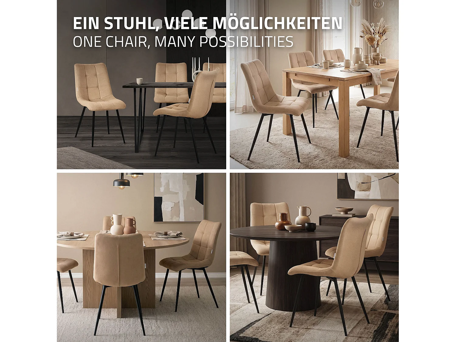 ML-Design 2x Sillas de comedor marrón asiento acolchado tapizado funda de tela suave con respaldo sillón con patas de acero para oficina