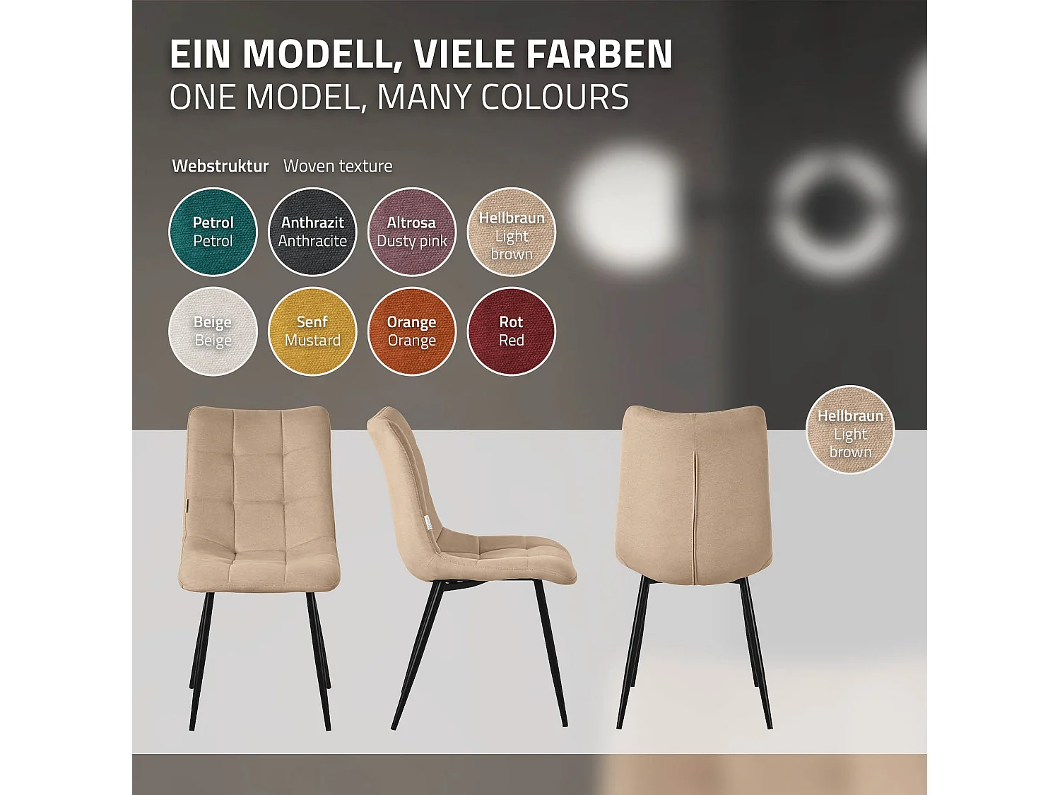 ML-Design 2x Sillas de comedor marrón asiento acolchado tapizado funda de tela suave con respaldo sillón con patas de acero para oficina
