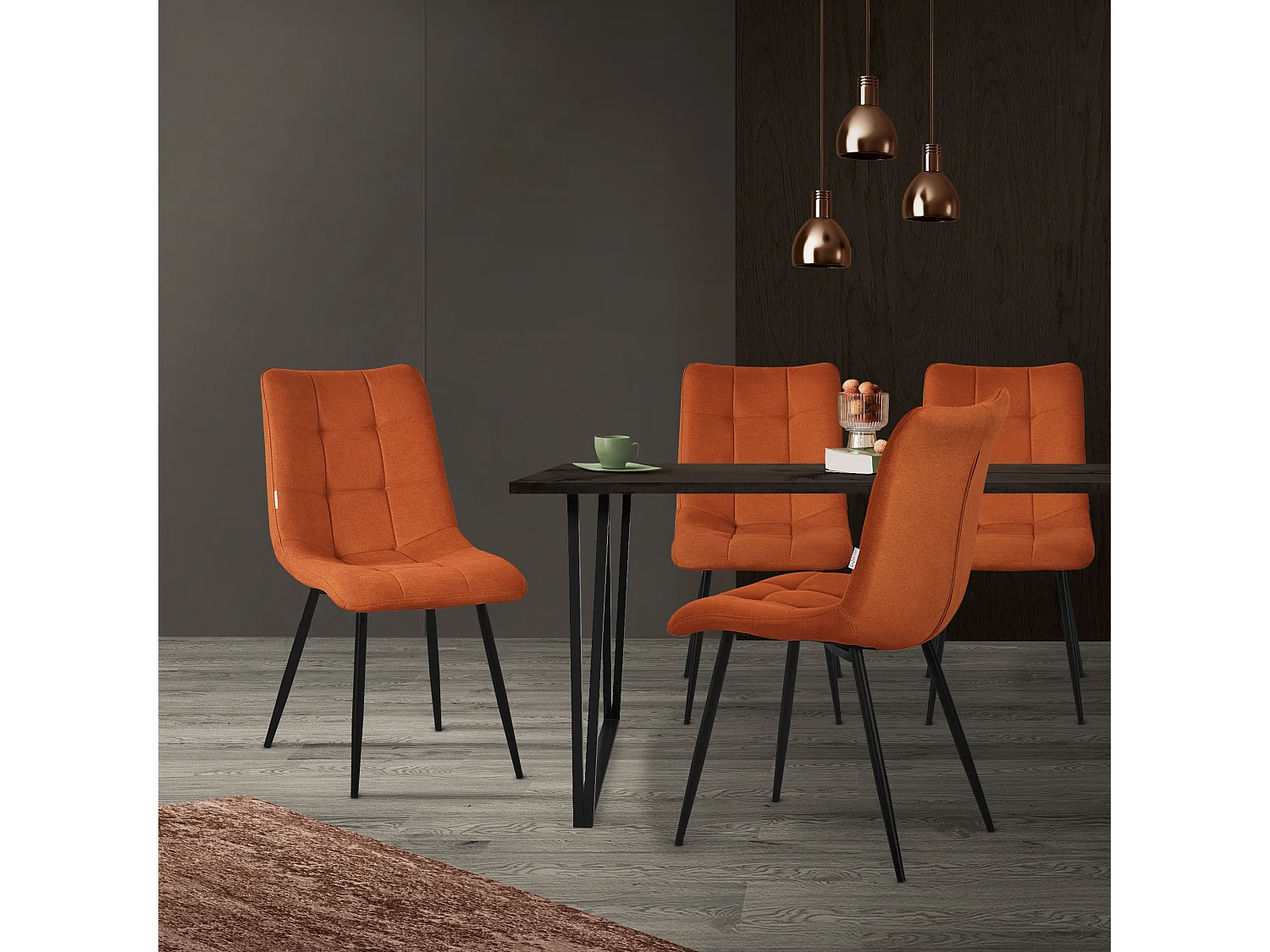 ML-Design Sedia da pranzo set di 2 pezzi arancione, Sedia da salotto con rivestimento in tessuto e gambe in metallo nero