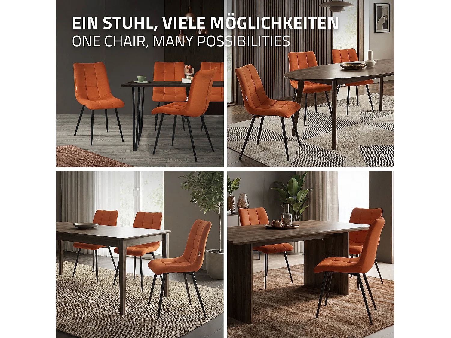 ML-Design Sedia da pranzo set di 2 pezzi arancione, Sedia da salotto con rivestimento in tessuto e gambe in metallo nero