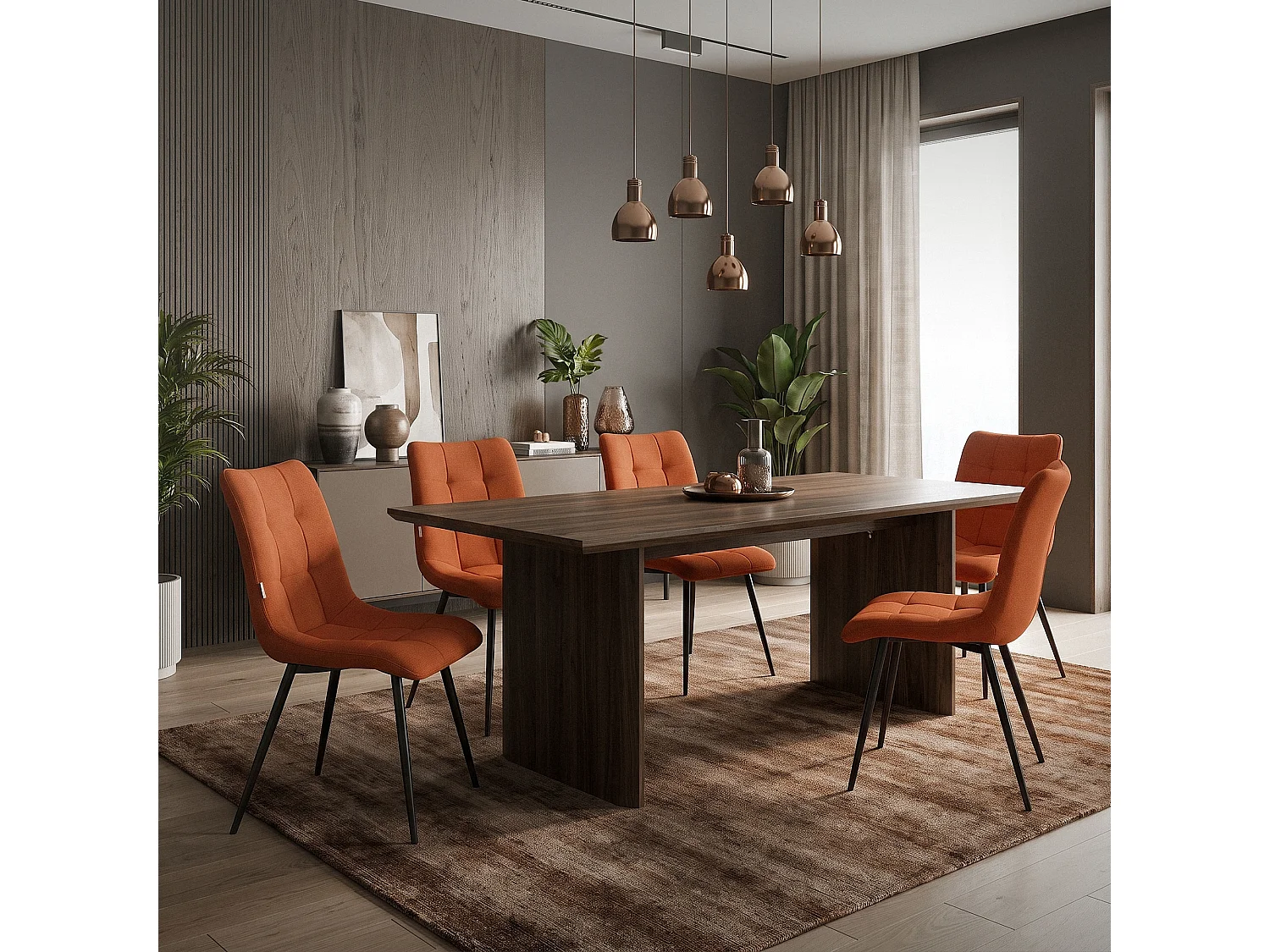 ML-Design Sedia da pranzo set di 2 pezzi arancione, Sedia da salotto con rivestimento in tessuto e gambe in metallo nero