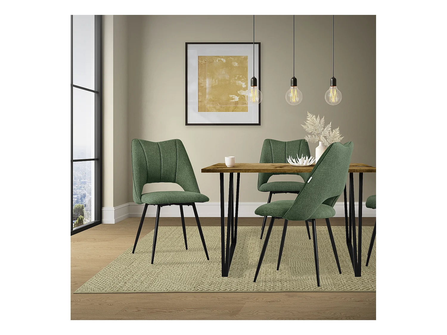 ML-Design Chaises de salle à manger, set de 6, vert, assise en polyester avec pieds métalliques noirs
