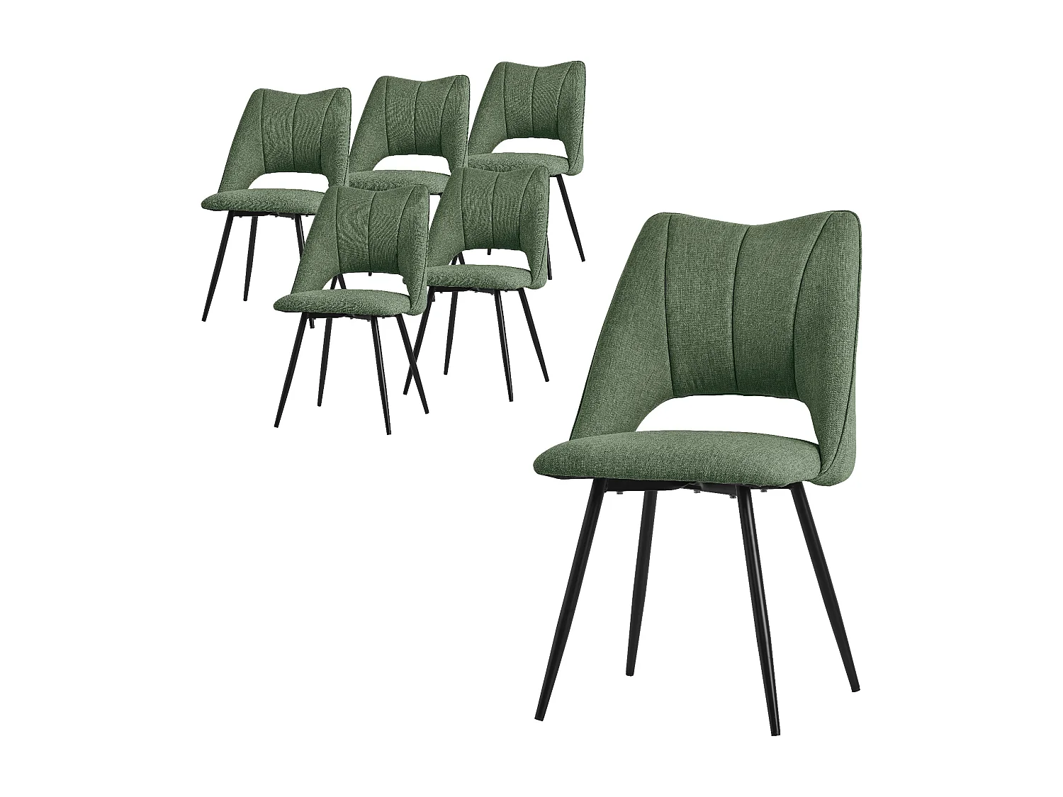 ML-Design Chaises de salle à manger, set de 6, vert, assise en polyester avec pieds métalliques noirs