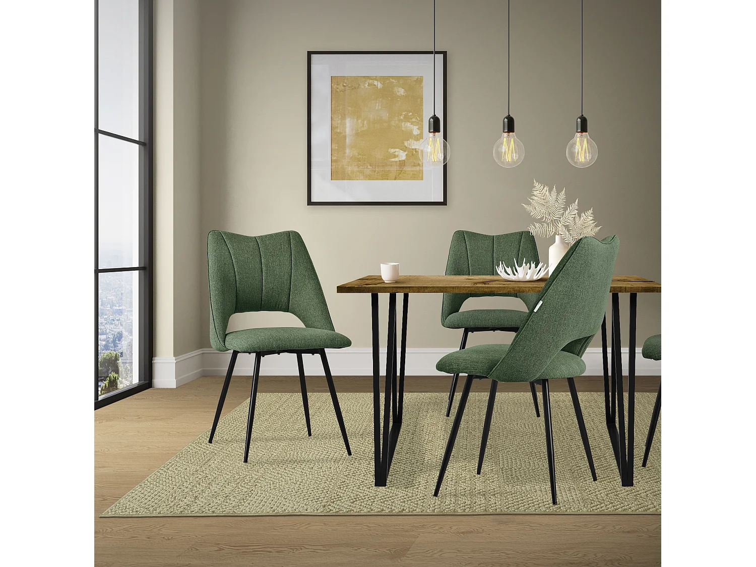 ML-Design Chaises de salle à manger, set de 6, vert, assise en polyester avec pieds métalliques noirs