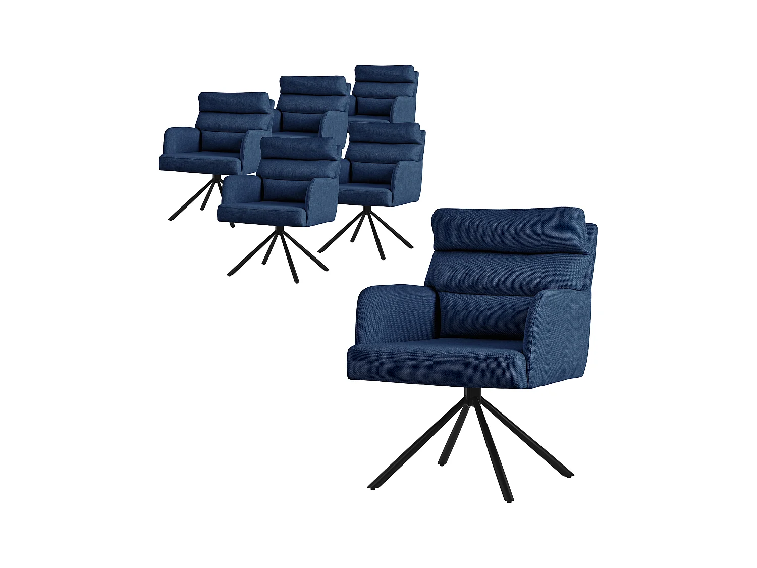 ML-Design Chaises de salle à manger pivotantes, lot de 6, bleu foncé, chaises de salon avec accoudoirs et dossier
