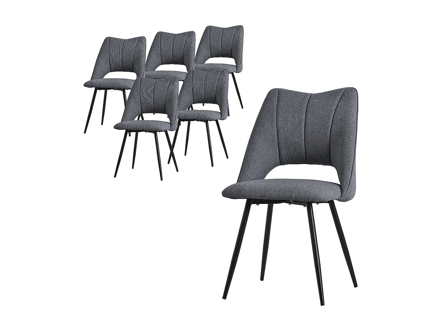 ML-Design Sedie da pranzo, set di 6, grigio, seduta in poliestere con piedini in metallo nero
