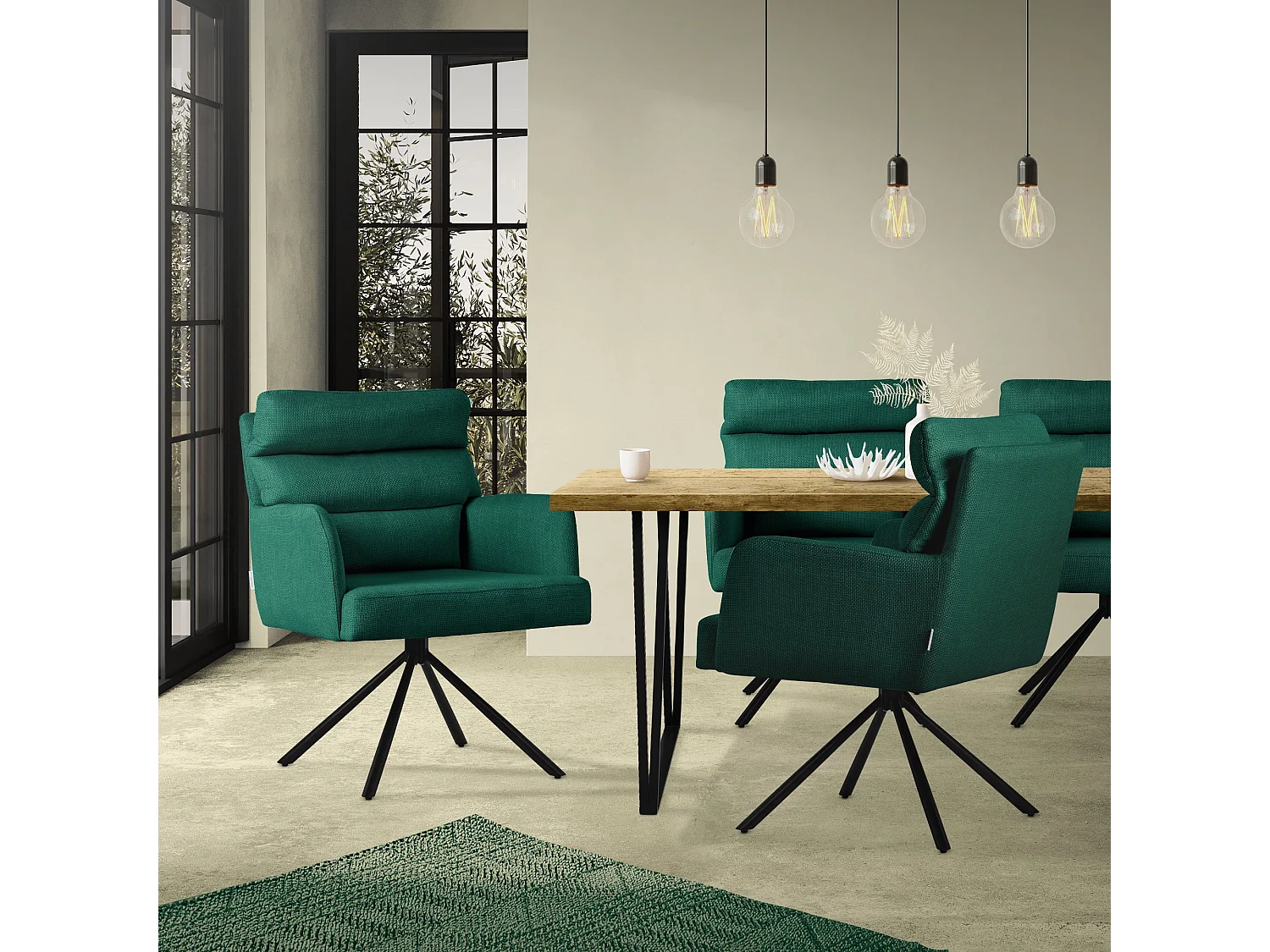 ML-Design Sillas de comedor giratorias 4er Set Verde oscuro, Sillas de salón con reposabrazos y respaldo