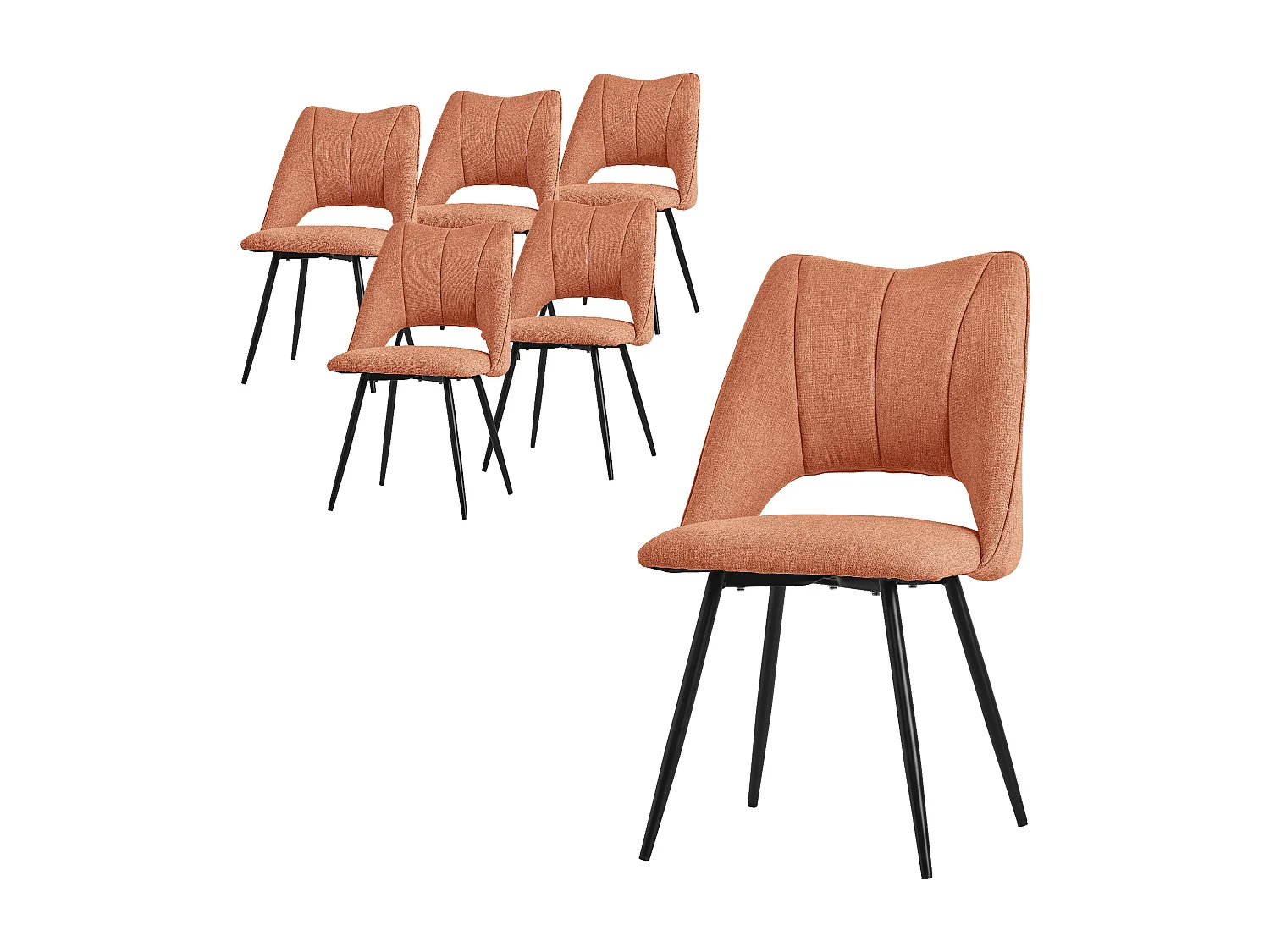 ML-Design Sedie da pranzo, set di 6, arancione, seduta in poliestere, piedini in metallo nero